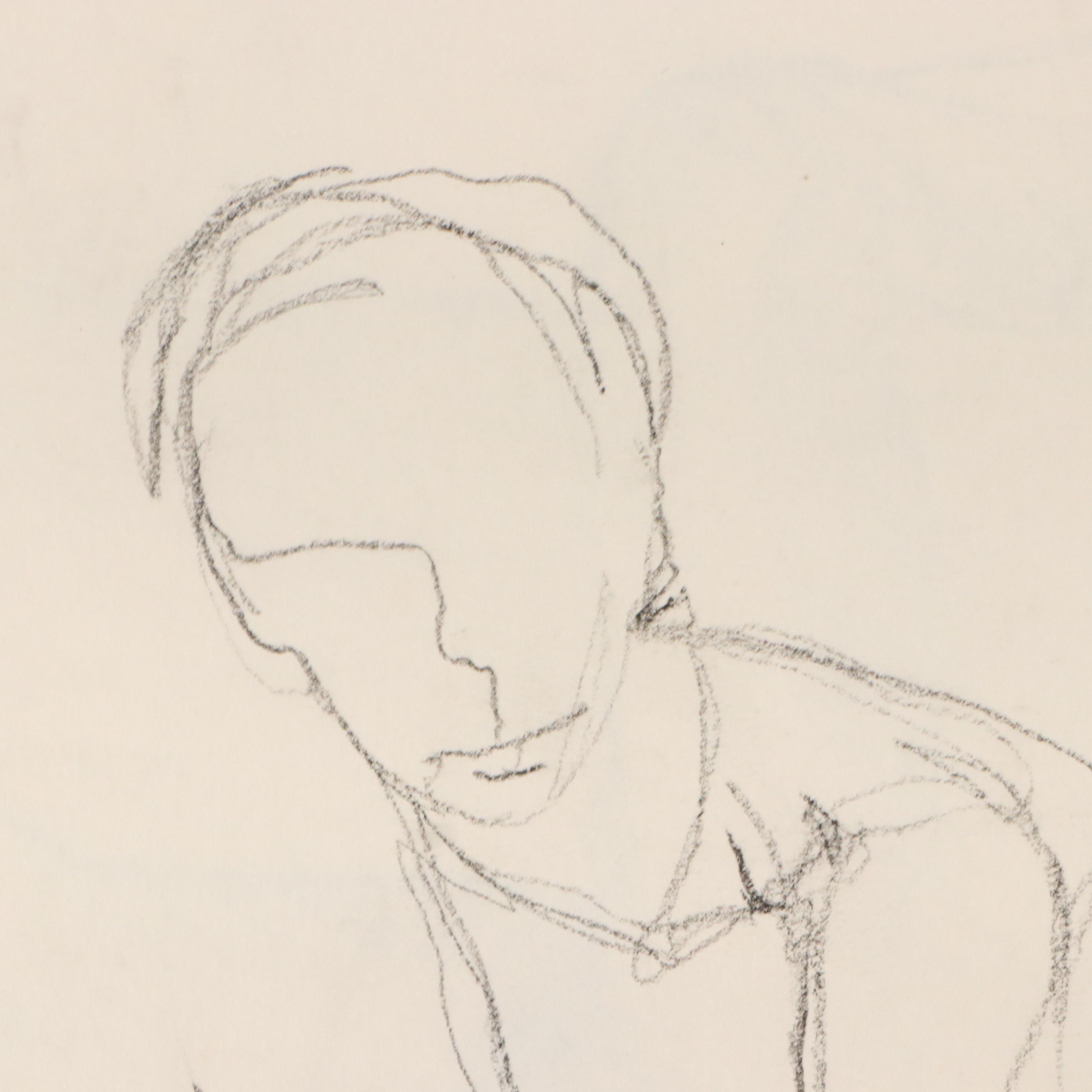 Nicaise Collection of Nude Charcoal Drawings of Lounging Figures, 1978