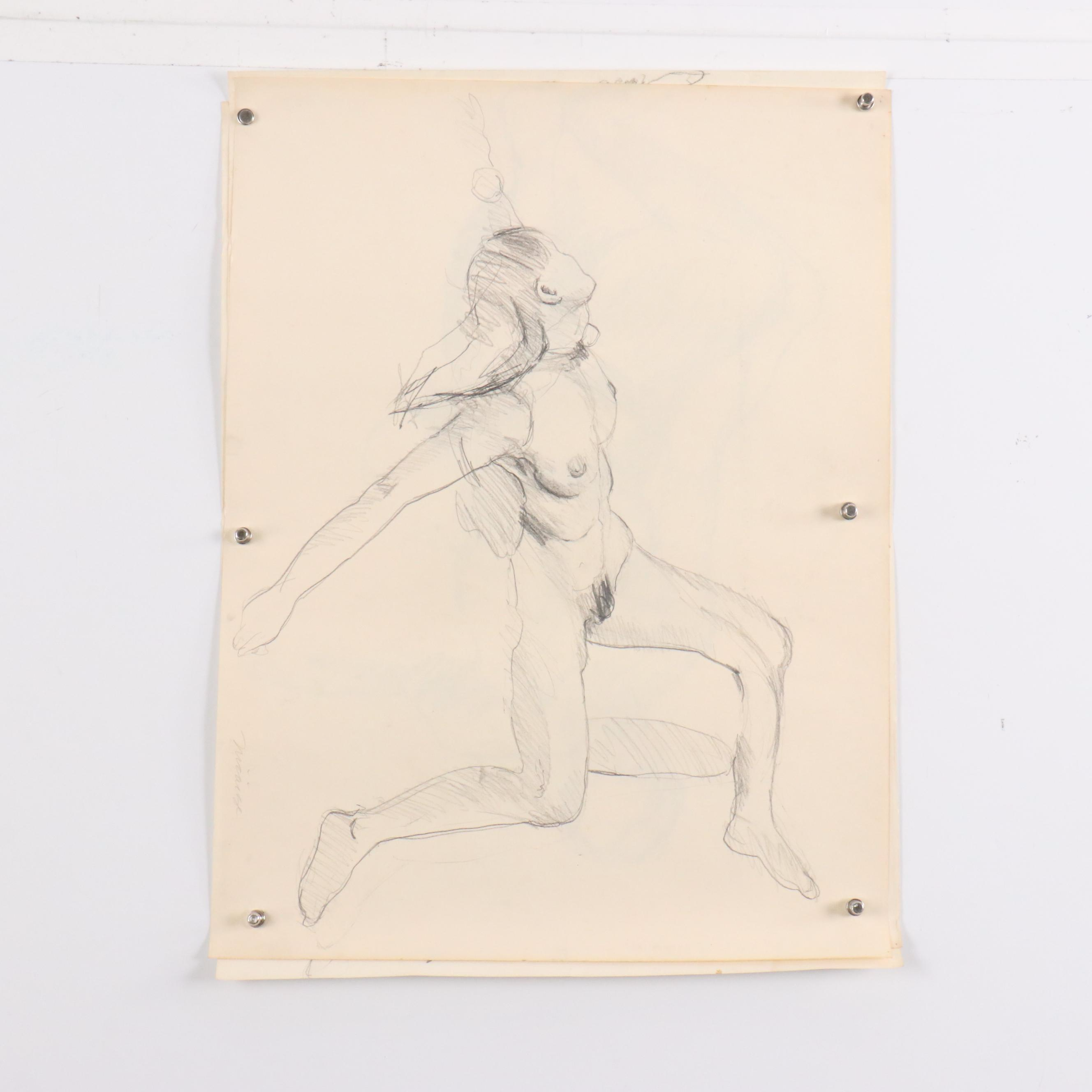 Nicaise Collection of Nude Charcoal Drawings of Lounging Figures, 1978