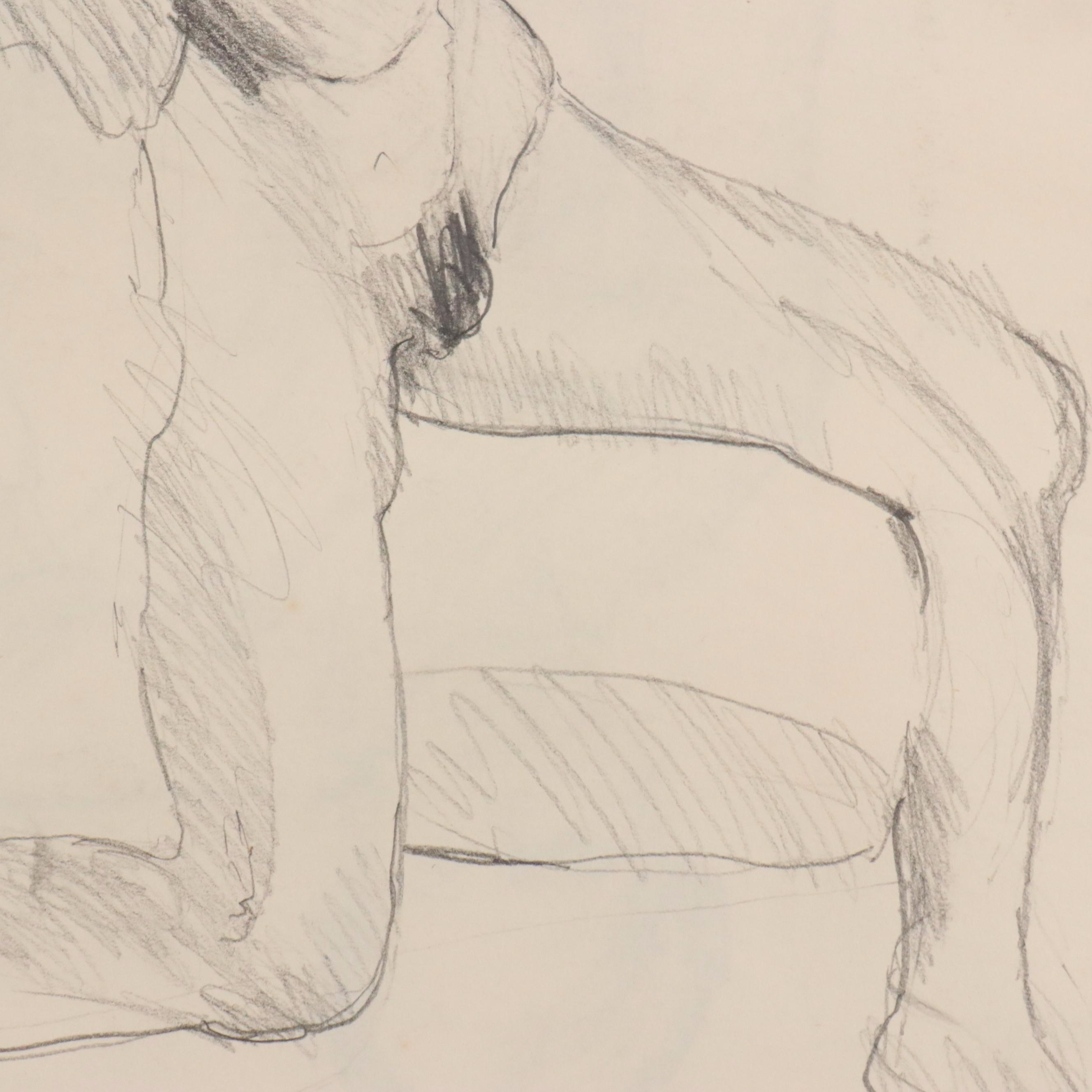 Nicaise Collection of Nude Charcoal Drawings of Lounging Figures, 1978