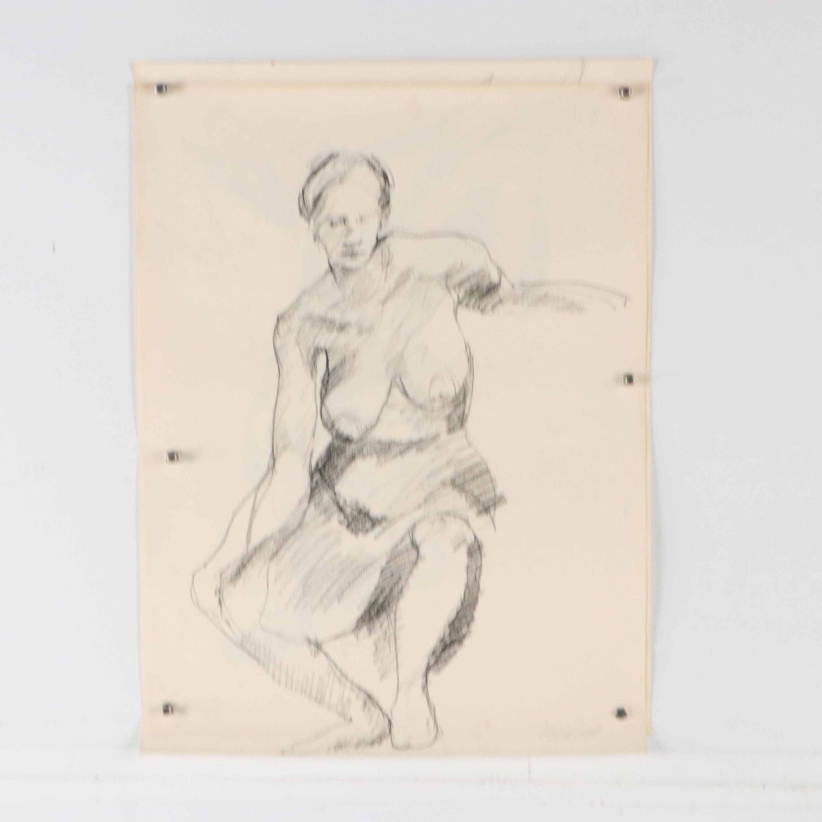 Nicaise Collection of Nude Charcoal Drawings of Lounging Figures, 1978