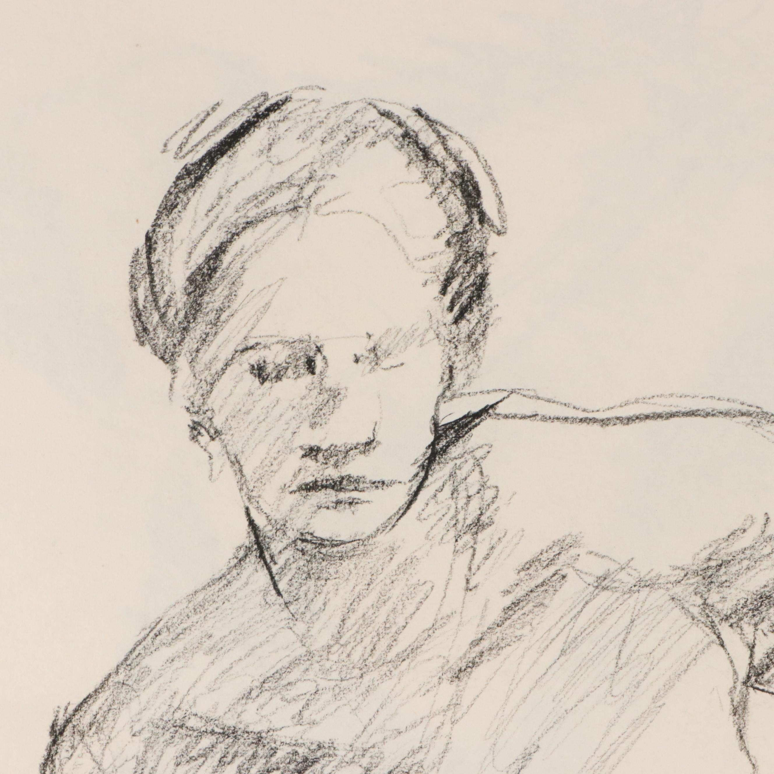 Nicaise Collection of Nude Charcoal Drawings of Lounging Figures, 1978