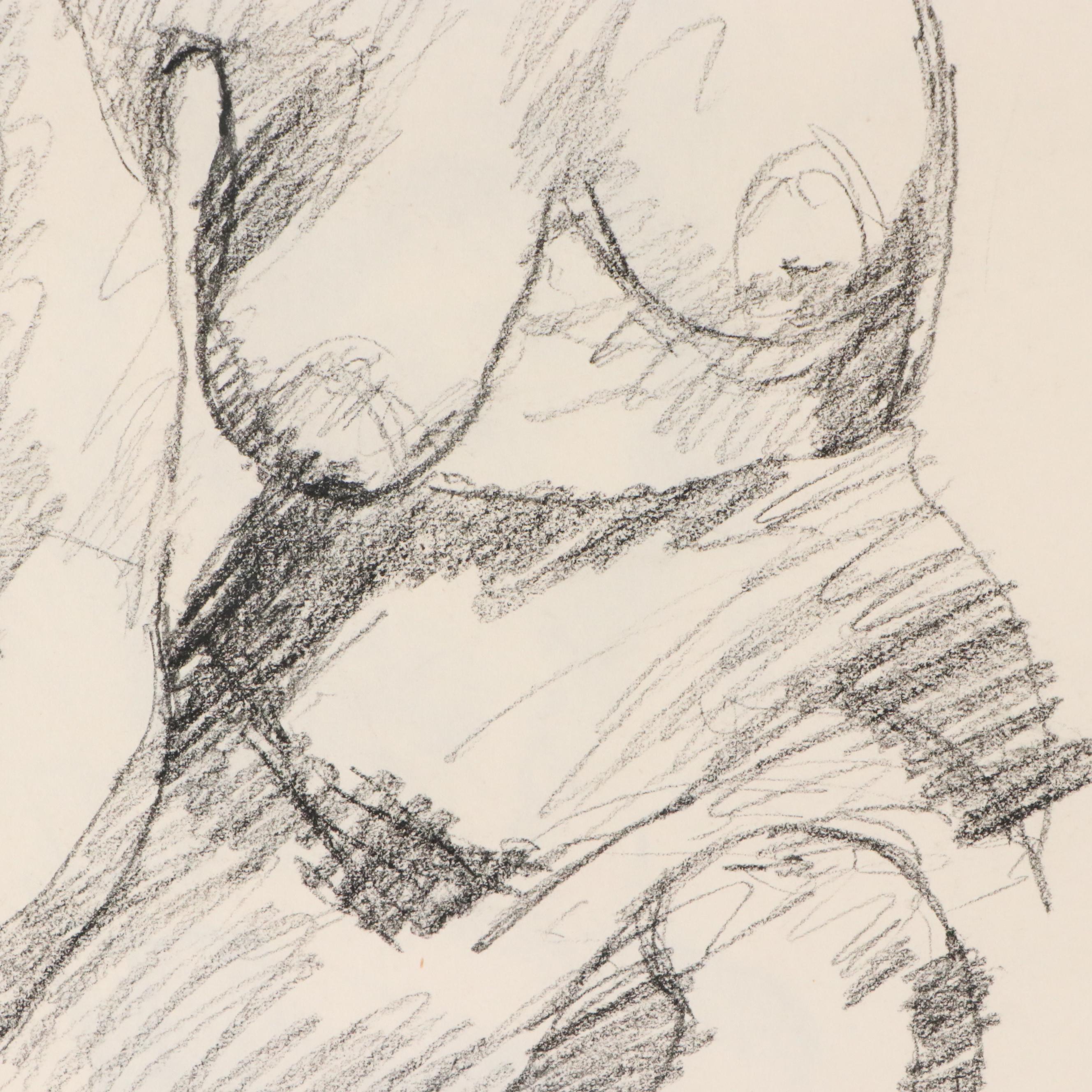 Nicaise Collection of Nude Charcoal Drawings of Lounging Figures, 1978