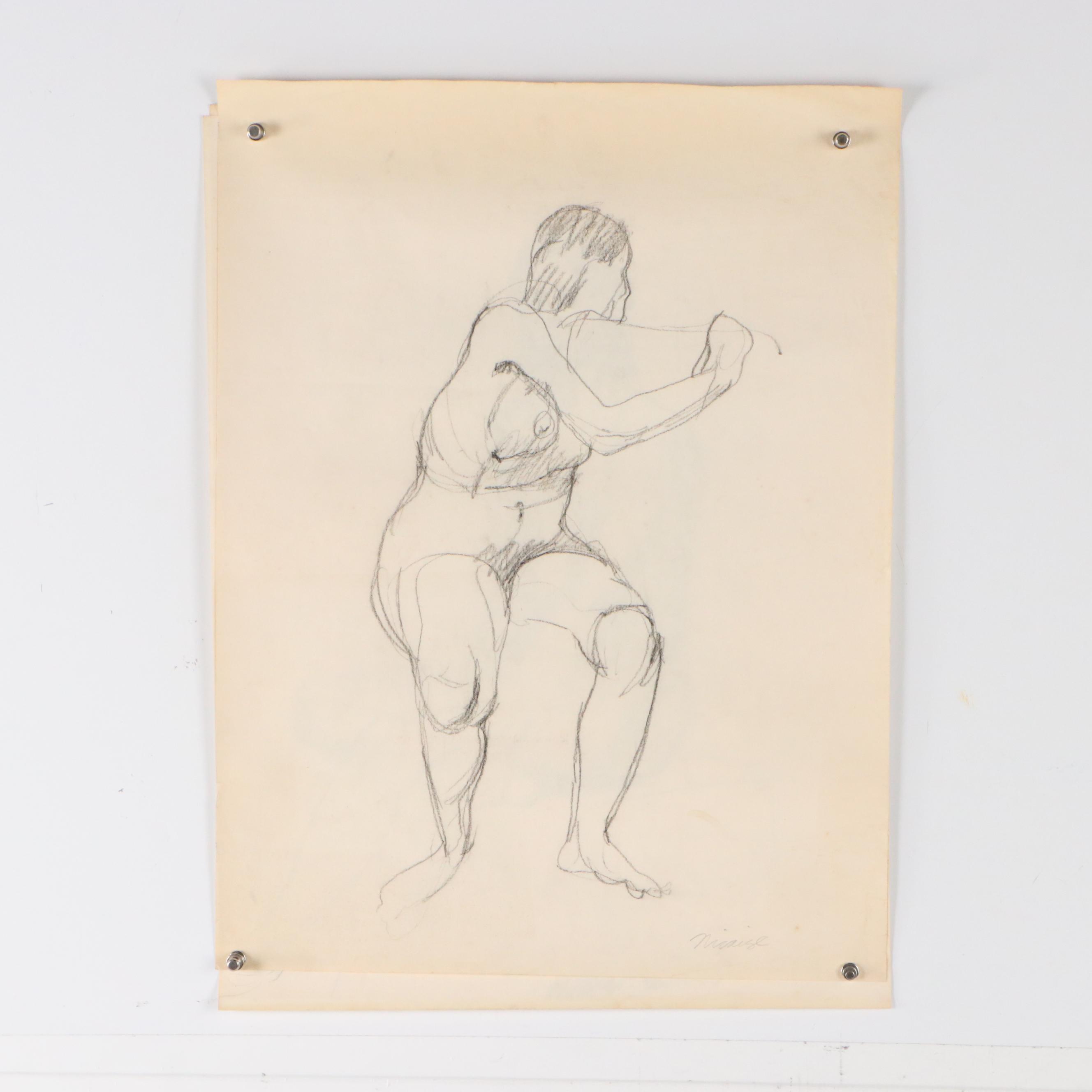 Nicaise Collection of Nude Charcoal Drawings of Lounging Figures, 1978