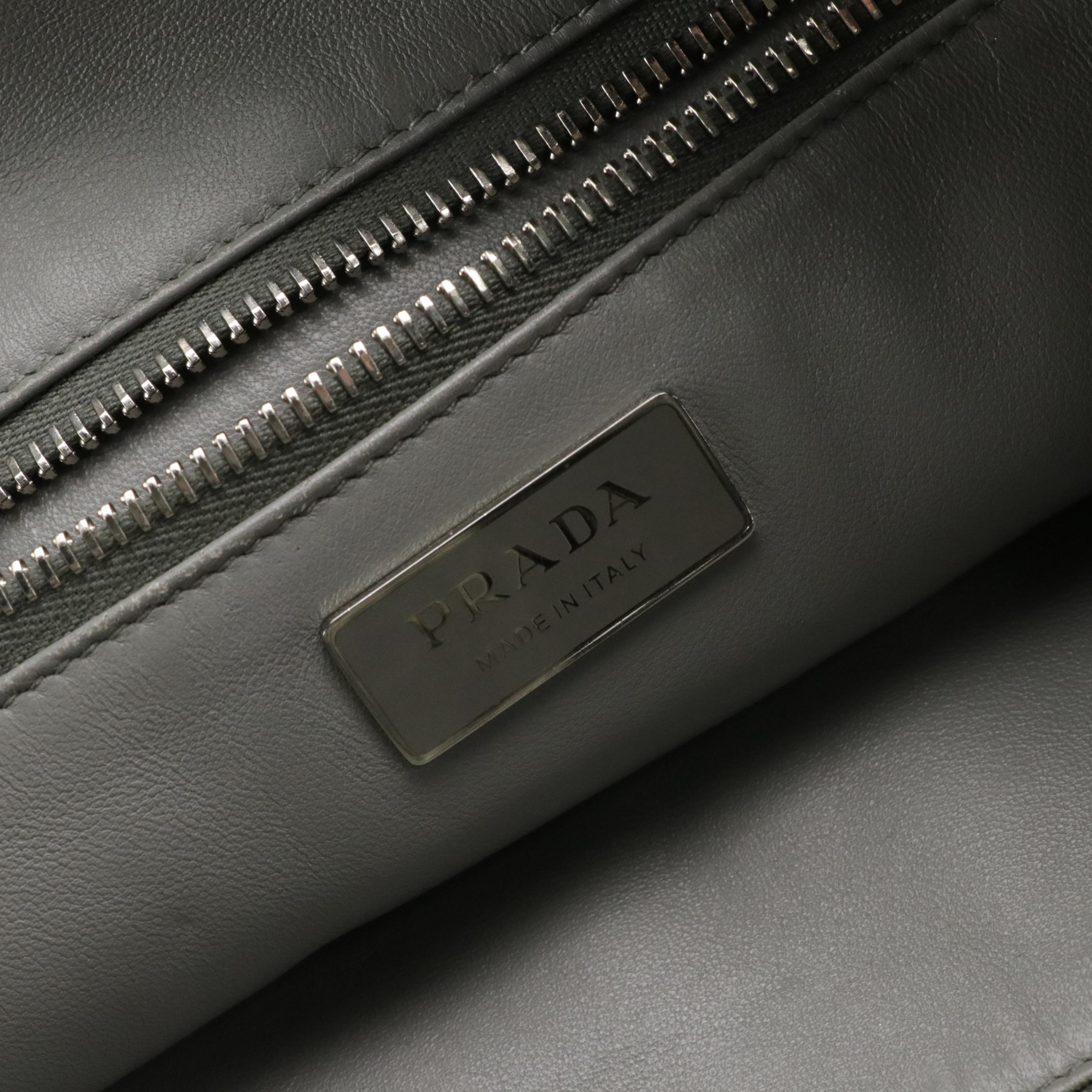 Prada Grey Crinkled Lambskin Leather Shoulder Tote
