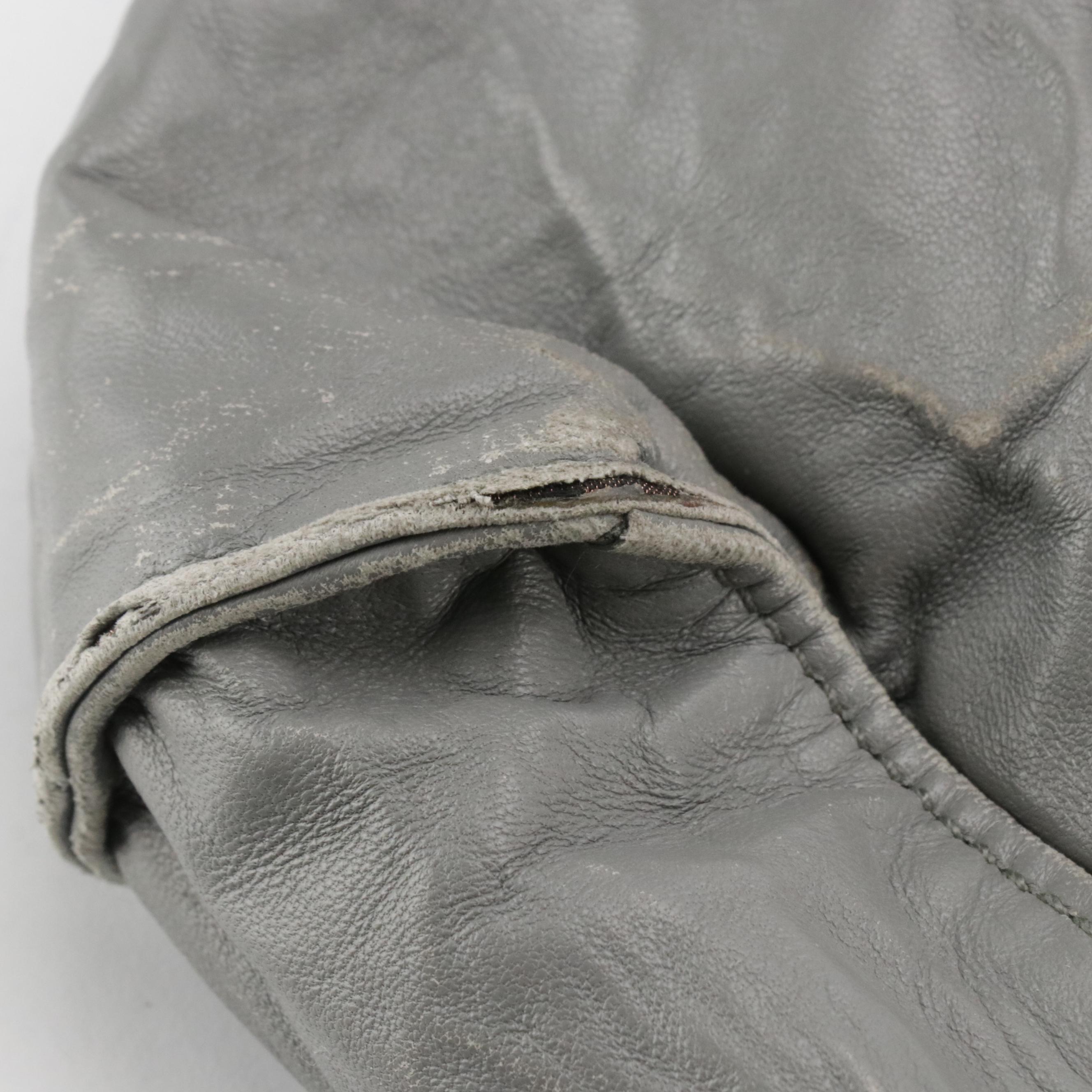 Prada Grey Crinkled Lambskin Leather Shoulder Tote