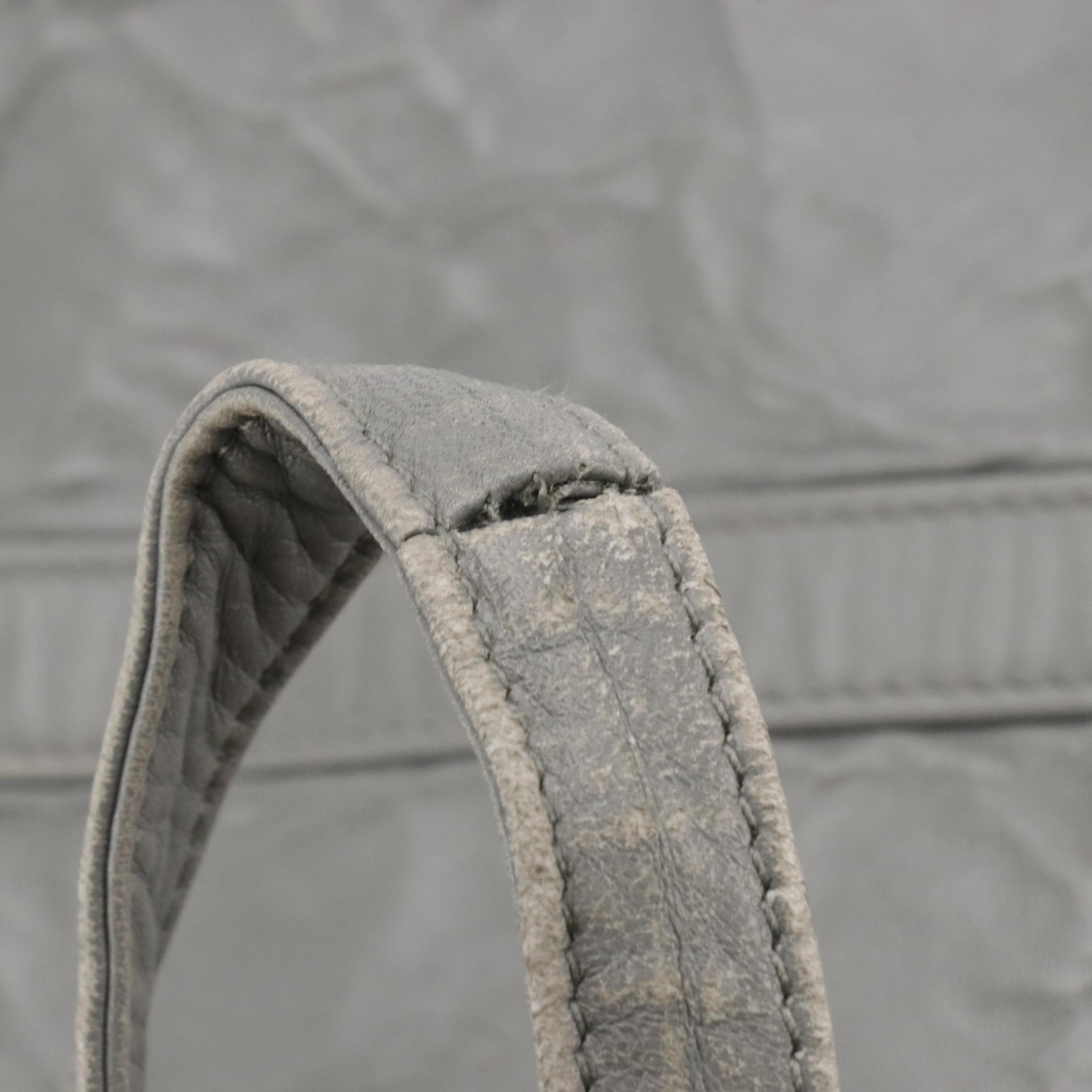 Prada Grey Crinkled Lambskin Leather Shoulder Tote