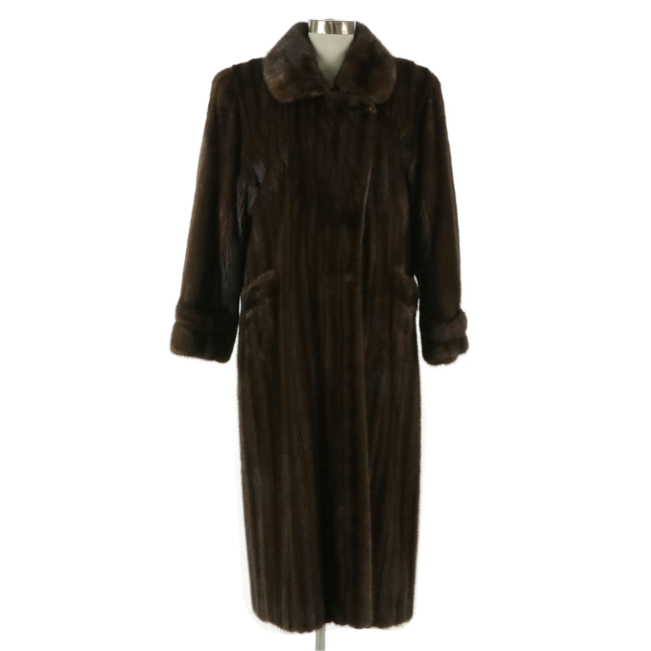 Vintage Chocolate Brown Mink Fur Long Coat