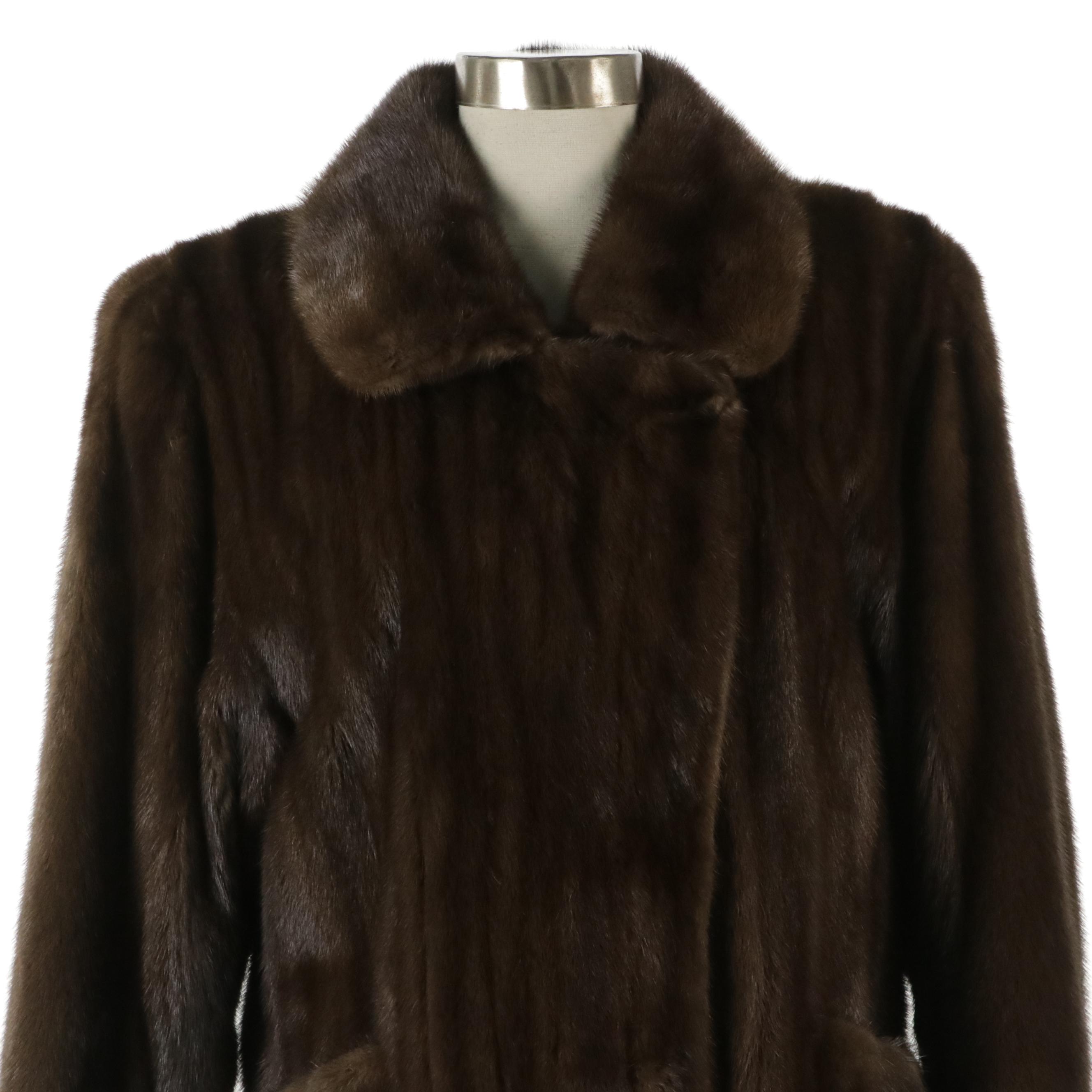 Vintage Chocolate Brown Mink Fur Long Coat