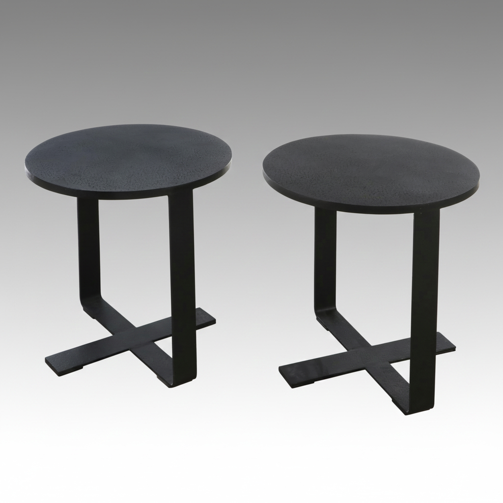 Pair of Contemporary Iron End Tables with Pitted Finish