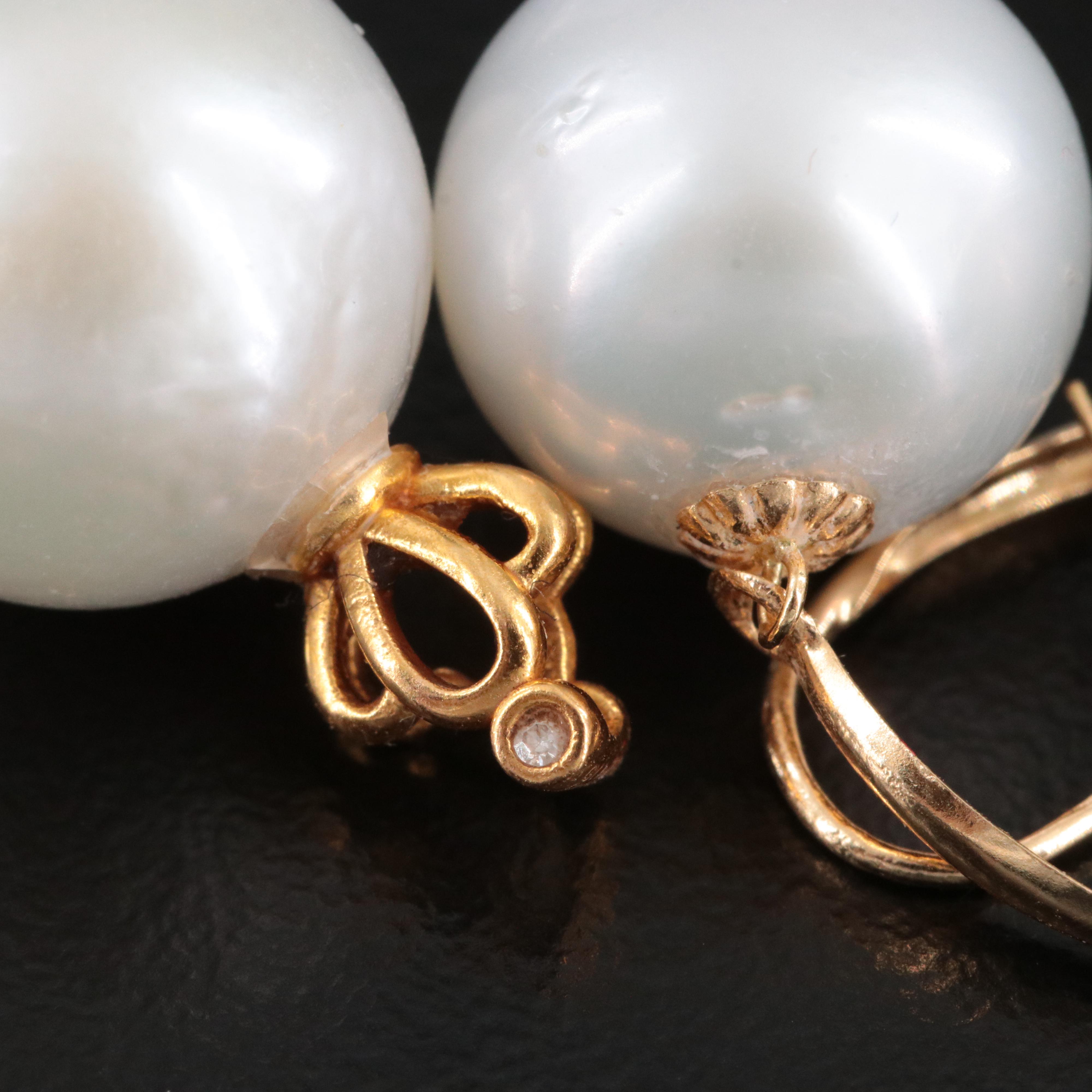 18K Pearl Drop Earrings and Pearl and Diamond Pendant