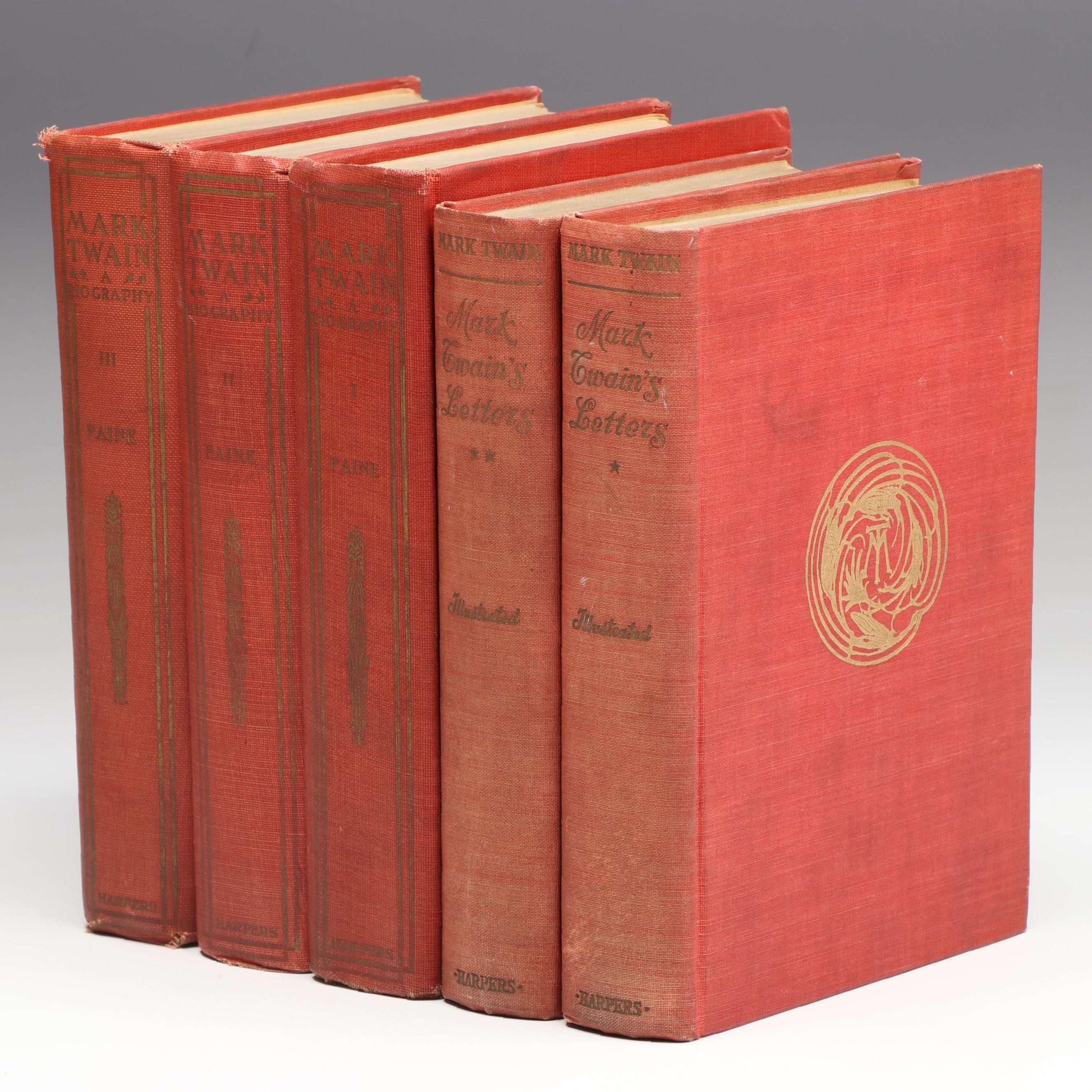 "Mark Twain: A Biography" Three-Volume Set by Albert Bigelow Paine and More
