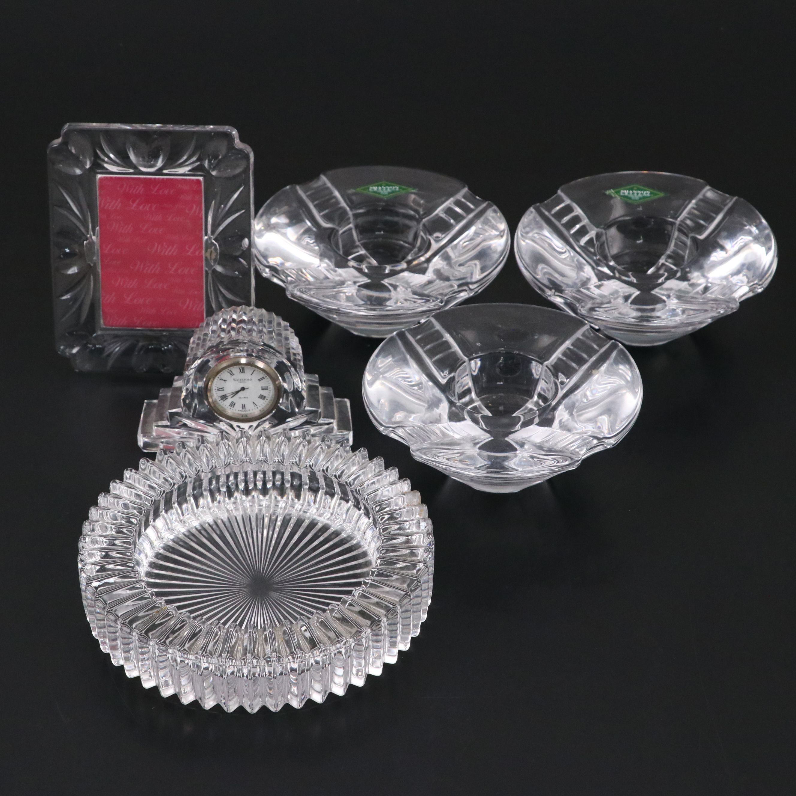 Shannon and Other Crystal Ashtrays with Waterford Crystal Desk Clock and Frame