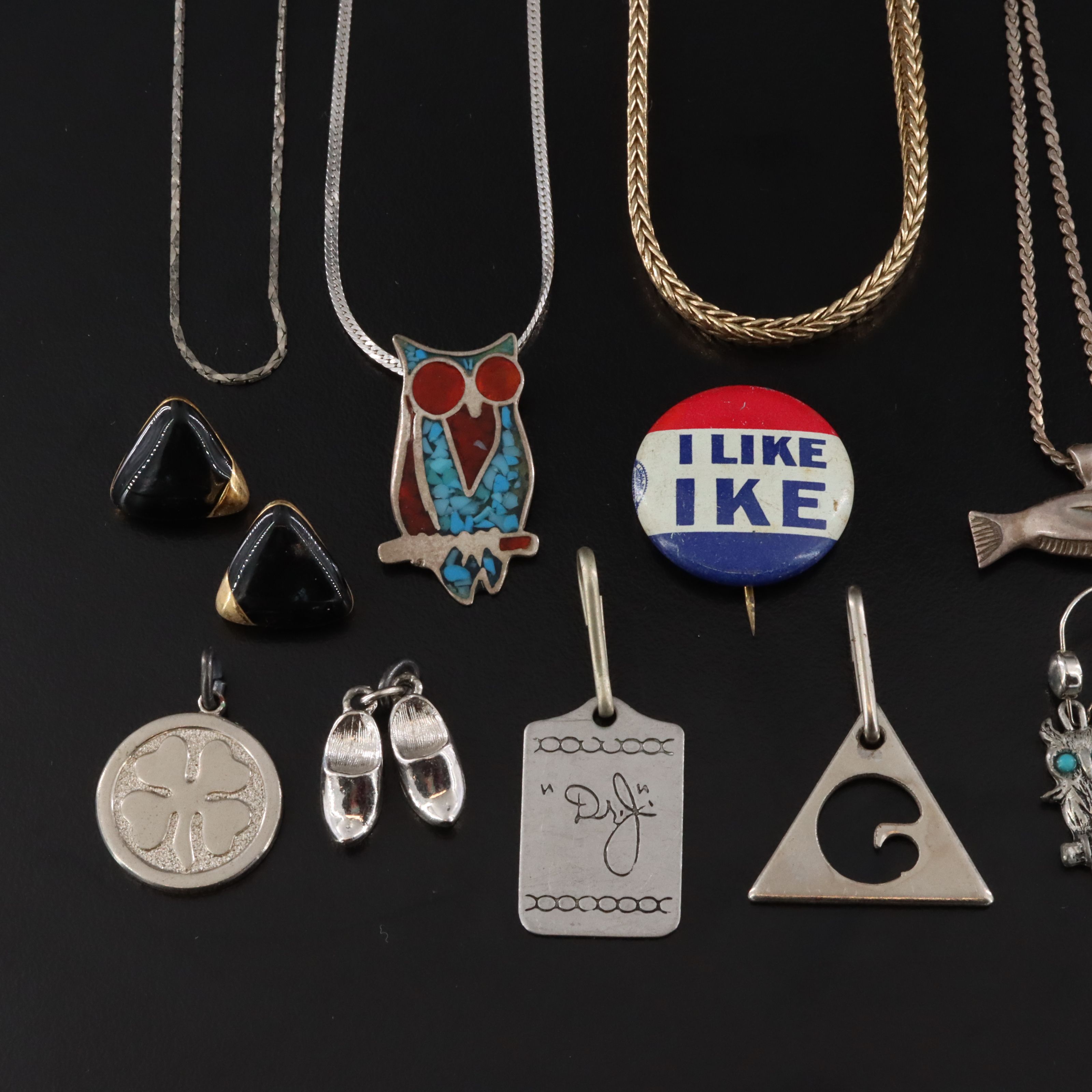 Vintage Jewelry Assortment Featuring Sterling and "Like Ike" Button
