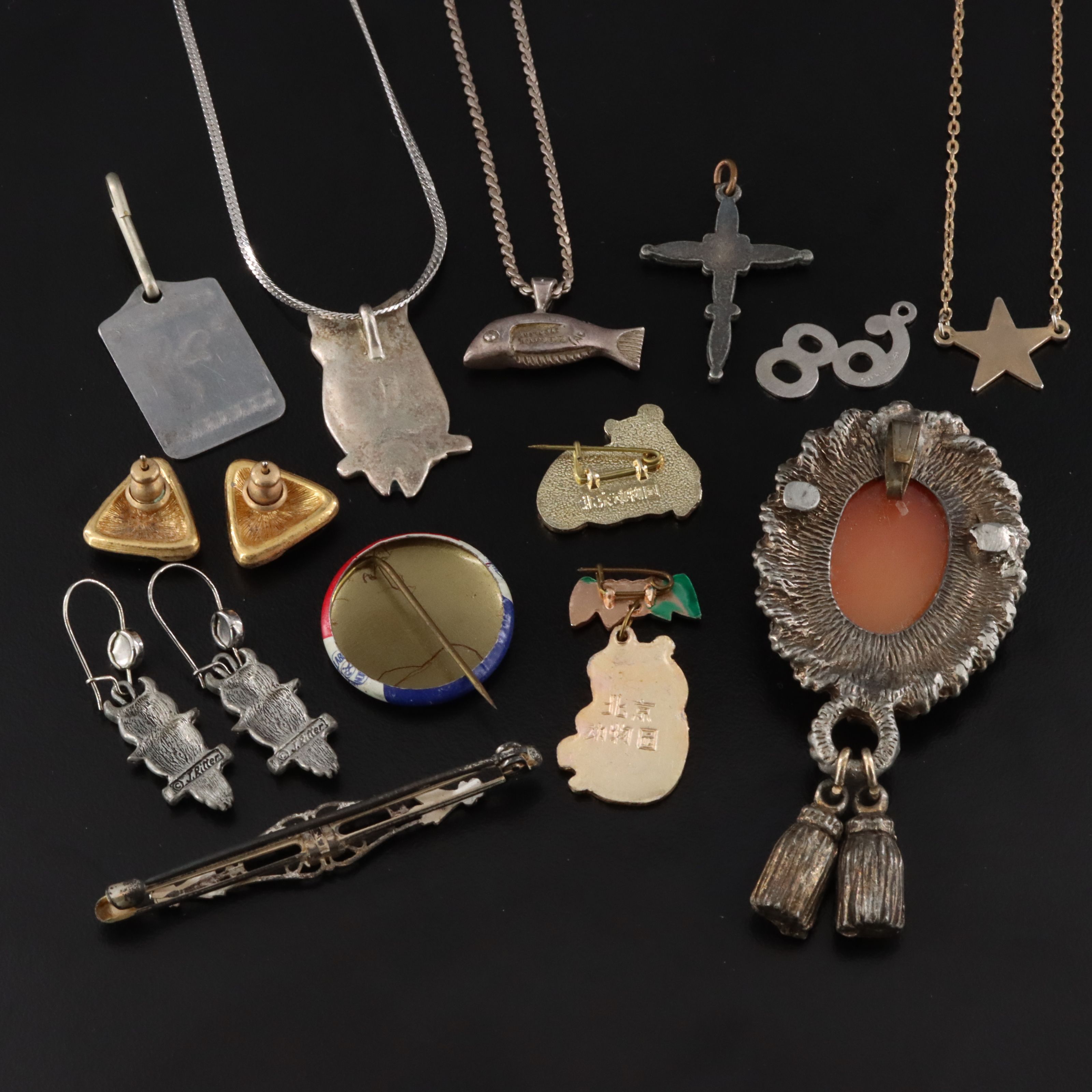 Vintage Jewelry Assortment Featuring Sterling and "Like Ike" Button