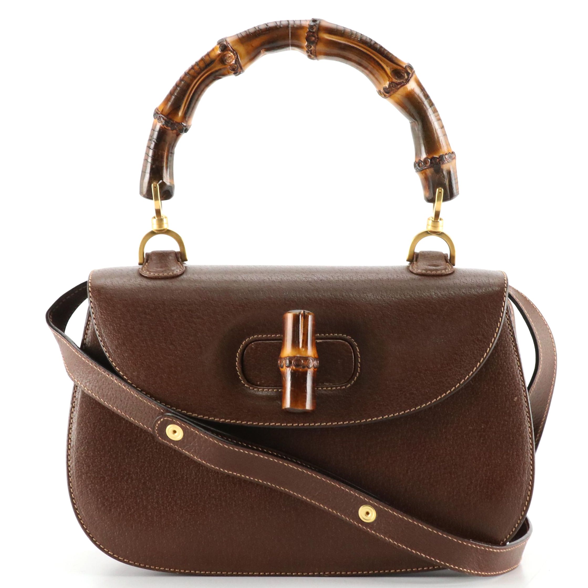 Gucci Bamboo Turn-Lock Two Way Bag in Chocolate Brown Cinghiale Leather