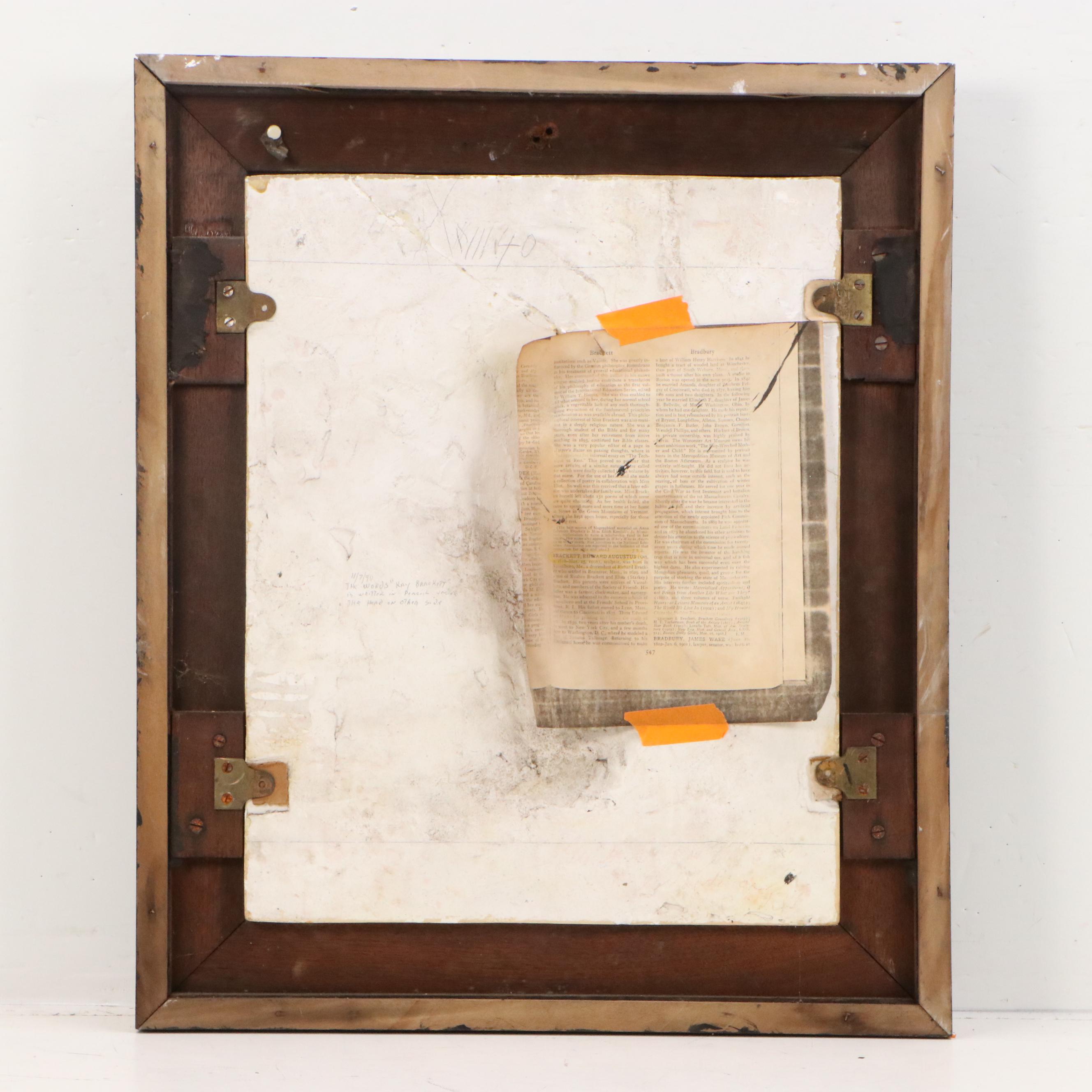 Attributed to Edward Augustus Brackett Plaster Bas-Relief Portrait, Late 19th C.