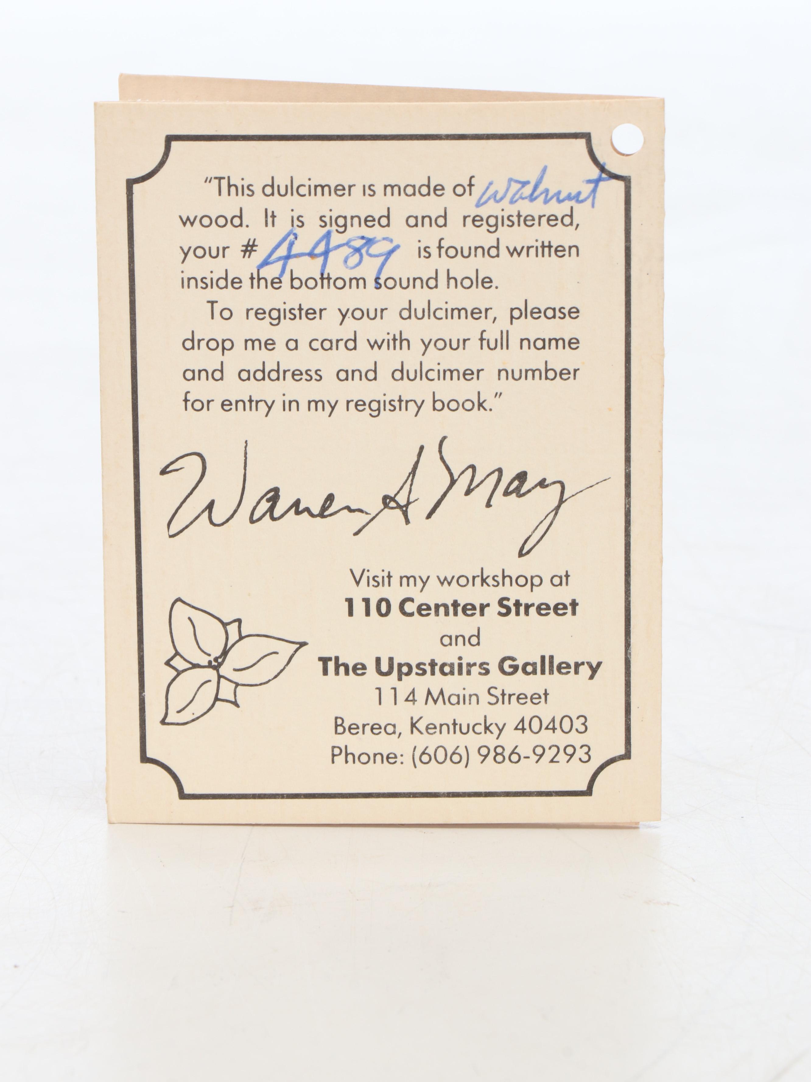 Warren A. May Handcrafted Walnut Appalachian Mountain Dulcimer