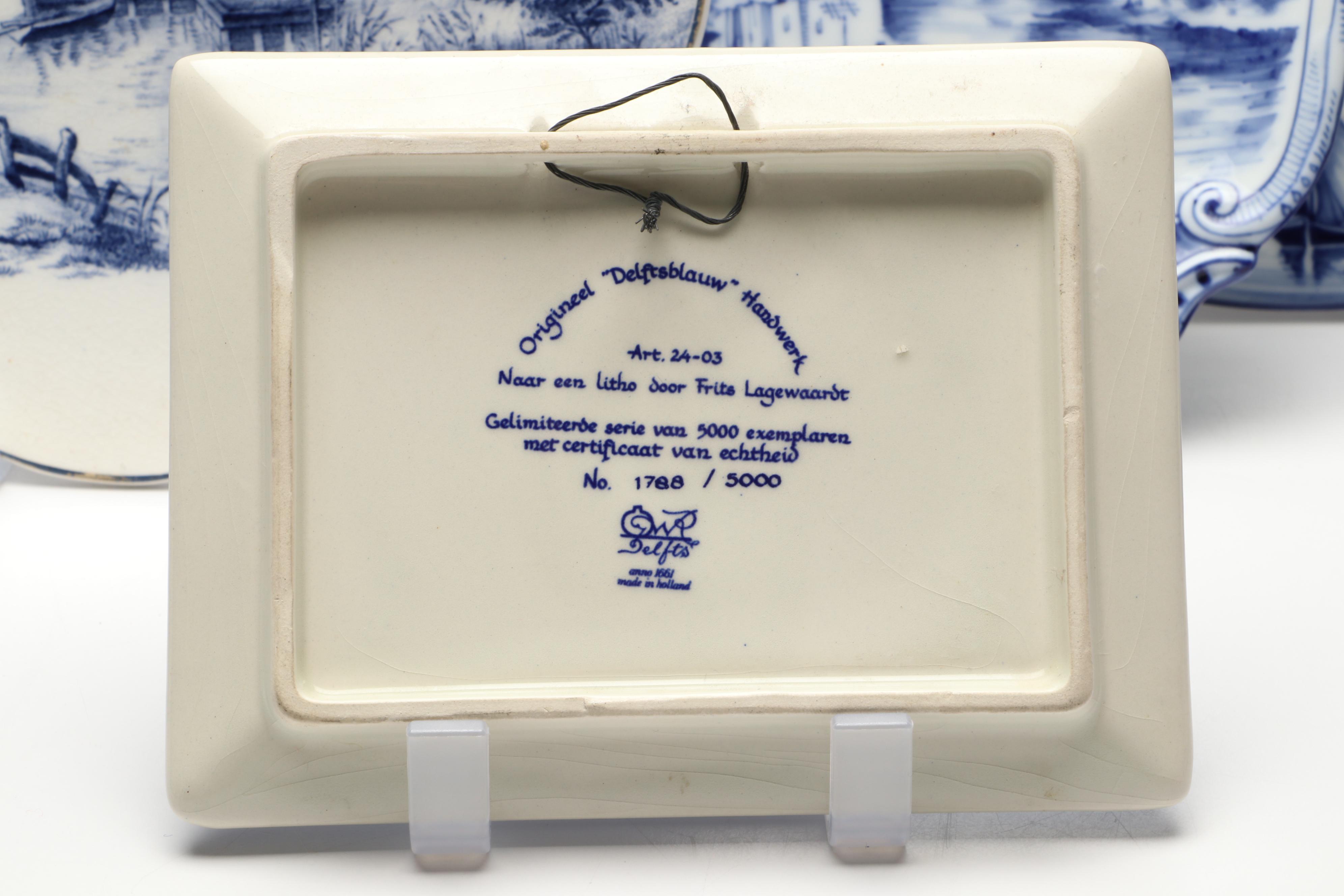 Rynbende Delft Blue Ceramic Vase with Other European Delft Blue Tableware