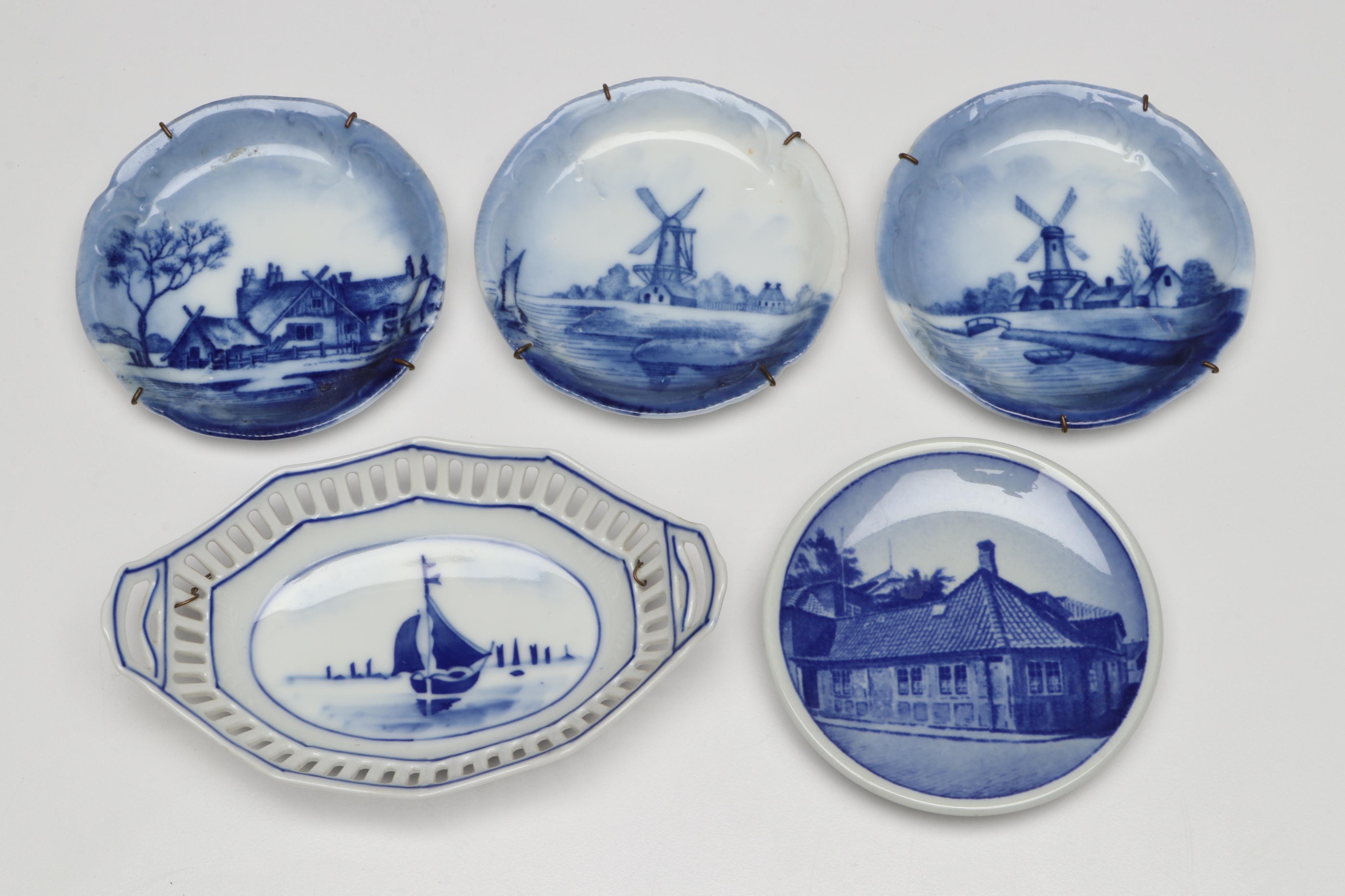 Rynbende Delft Blue Ceramic Vase with Other European Delft Blue Tableware