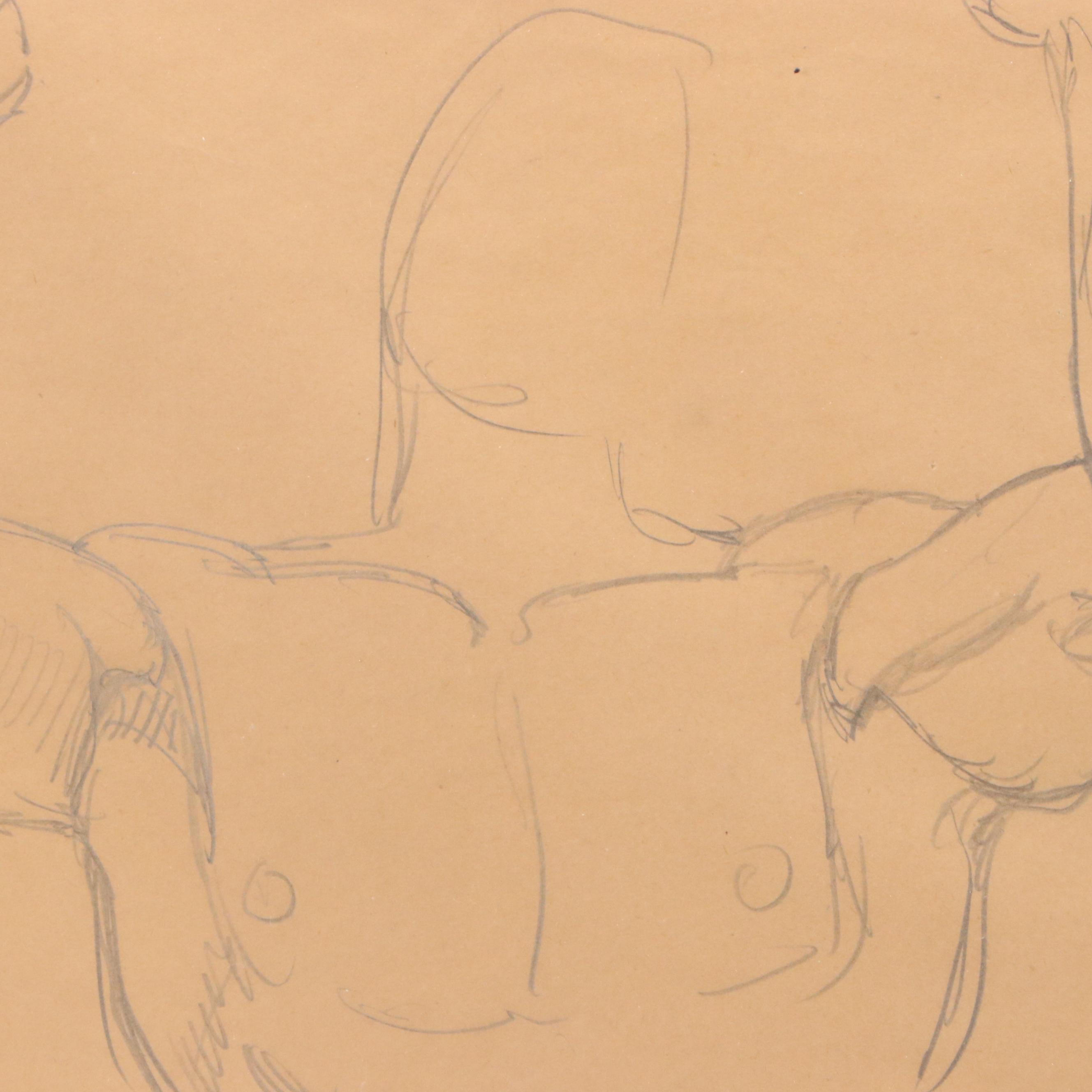 Male Figure Graphite Study Sketches, Mid-20th Century