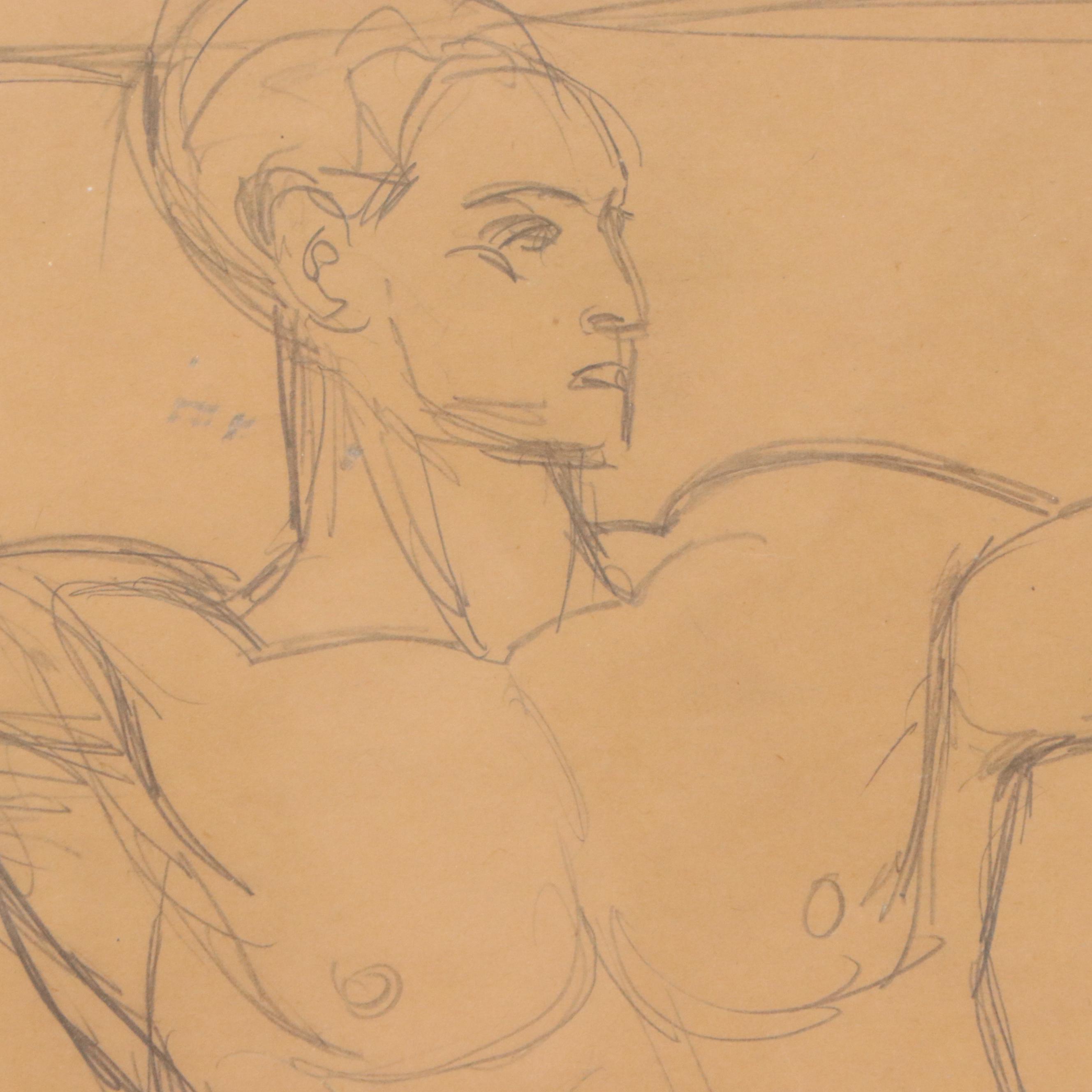 Male Figure Graphite Study Sketches, Mid-20th Century