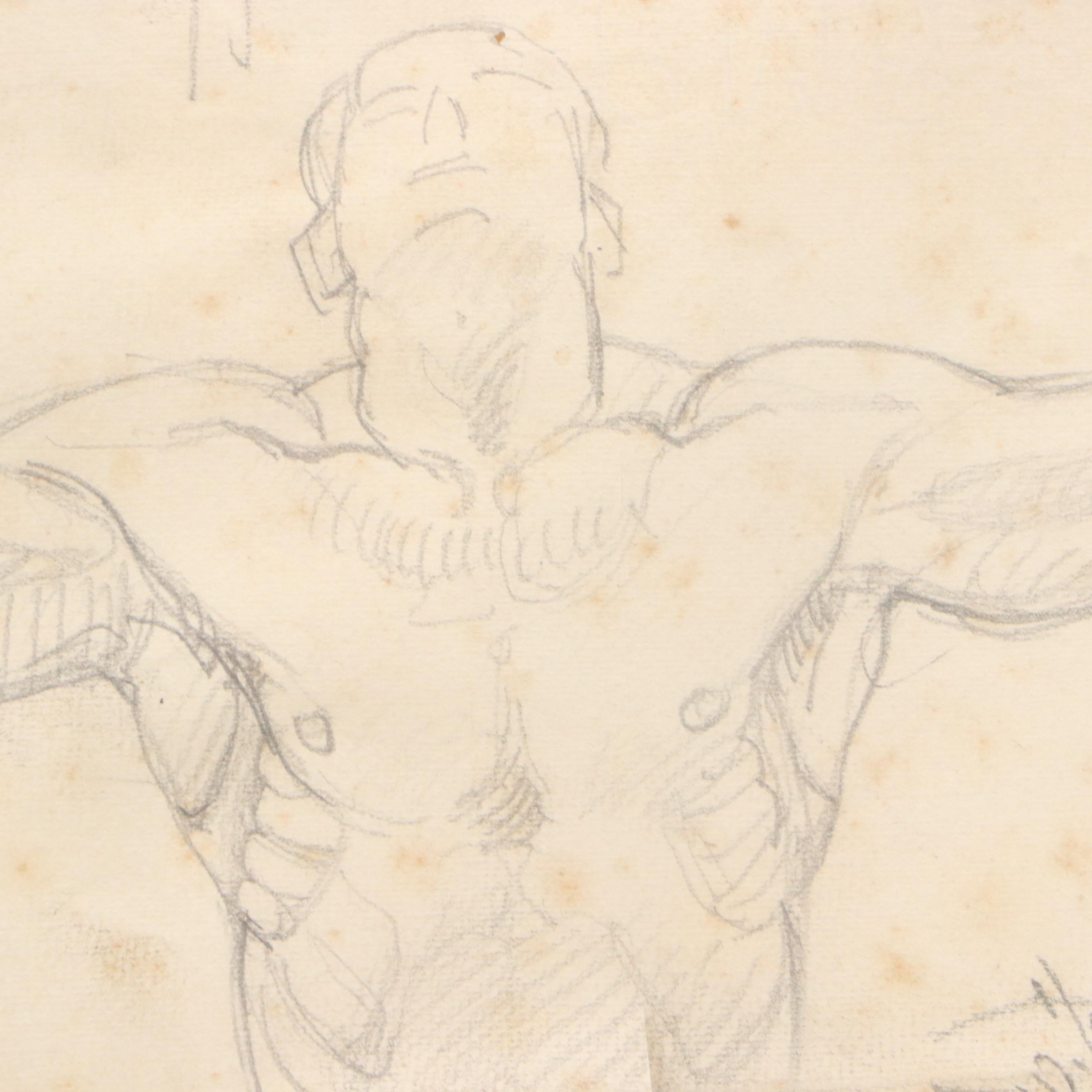 Male Figure Graphite Study Sketches, Mid-20th Century