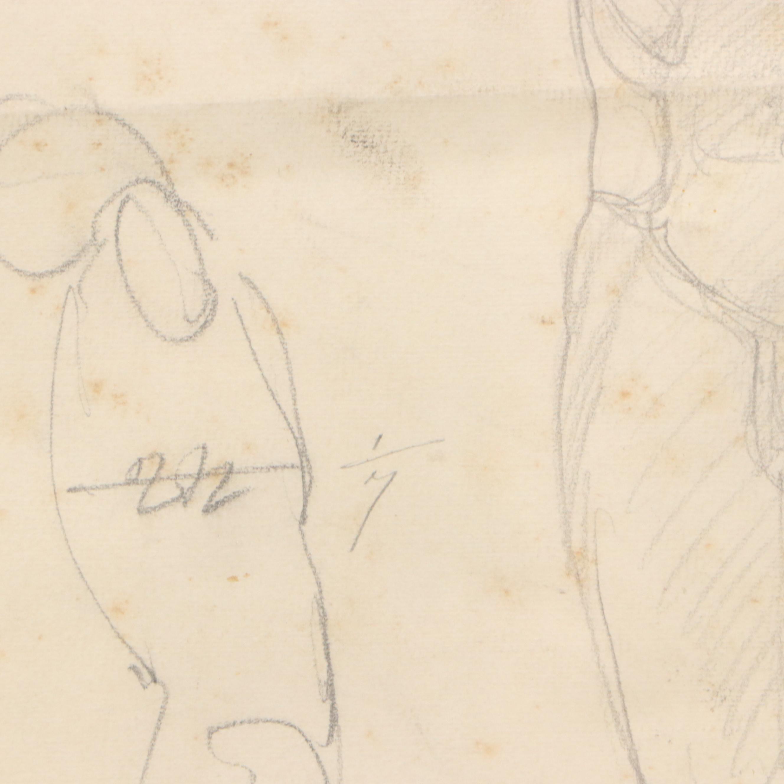 Male Figure Graphite Study Sketches, Mid-20th Century