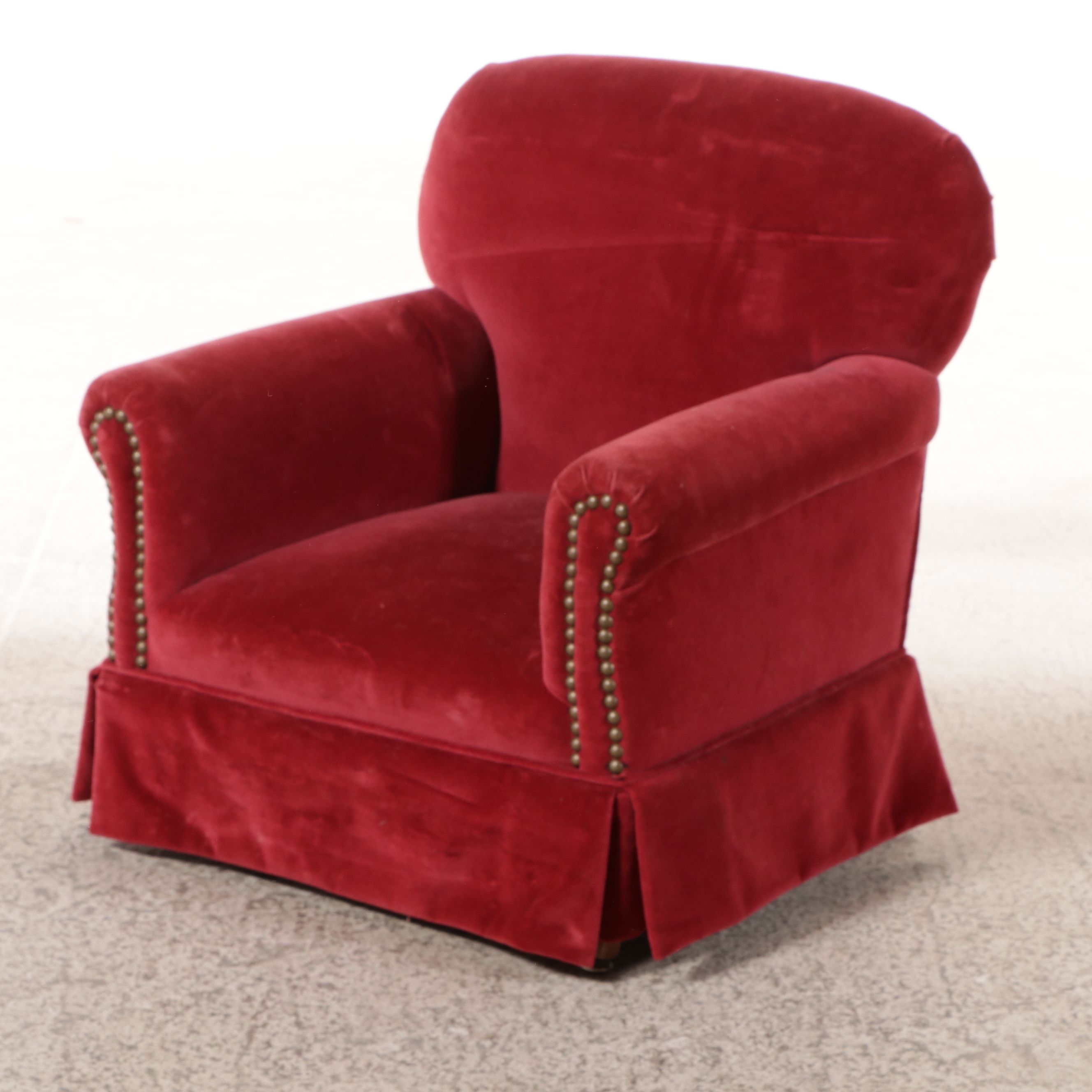 Child Size Red Velvet Upholstered Armchair