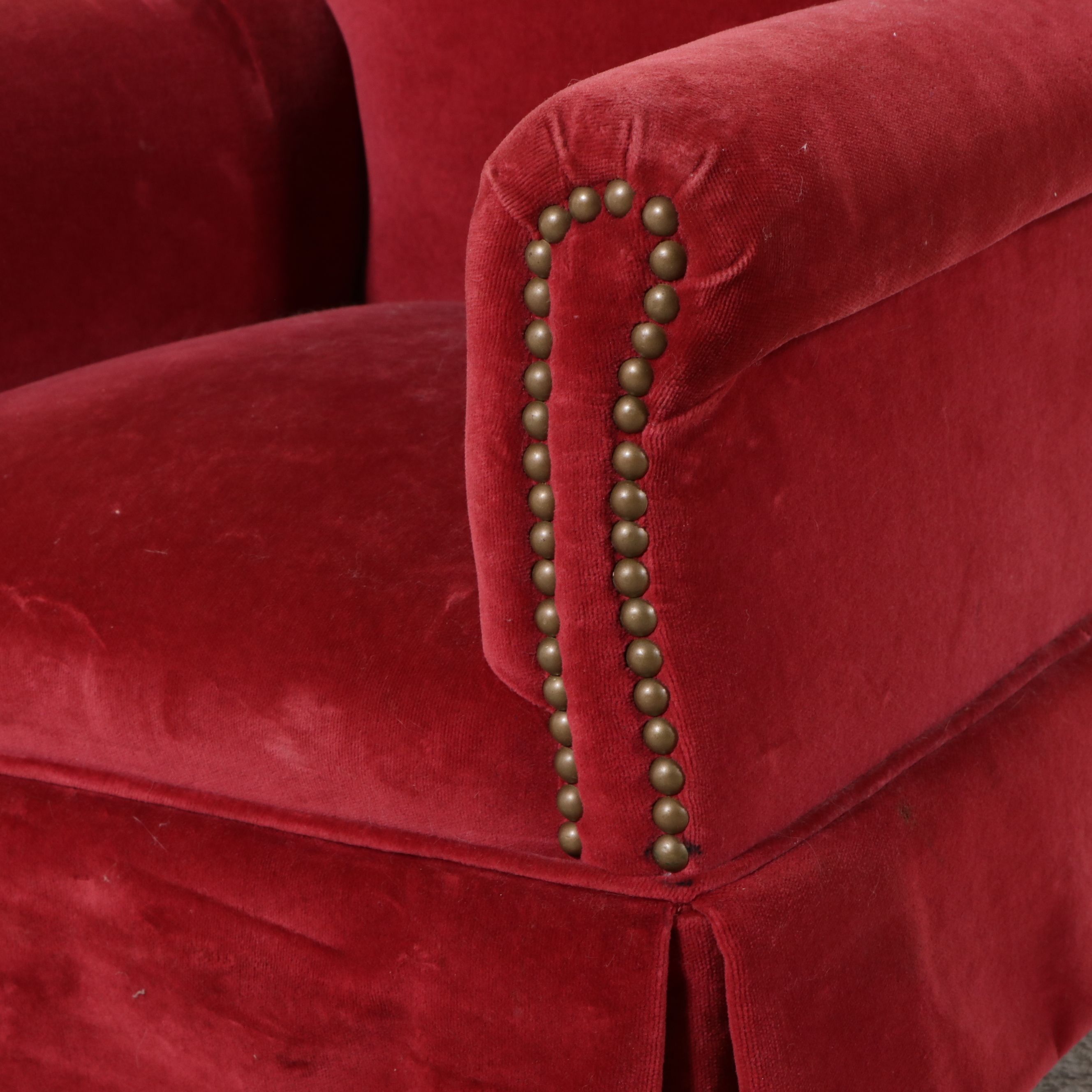 Child Size Red Velvet Upholstered Armchair