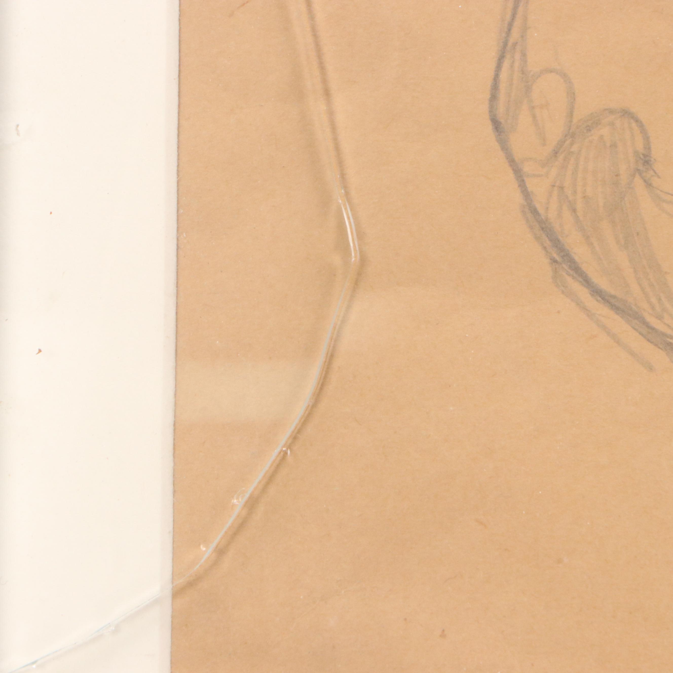 Male Figure Graphite Study Sketches, Mid-20th Century