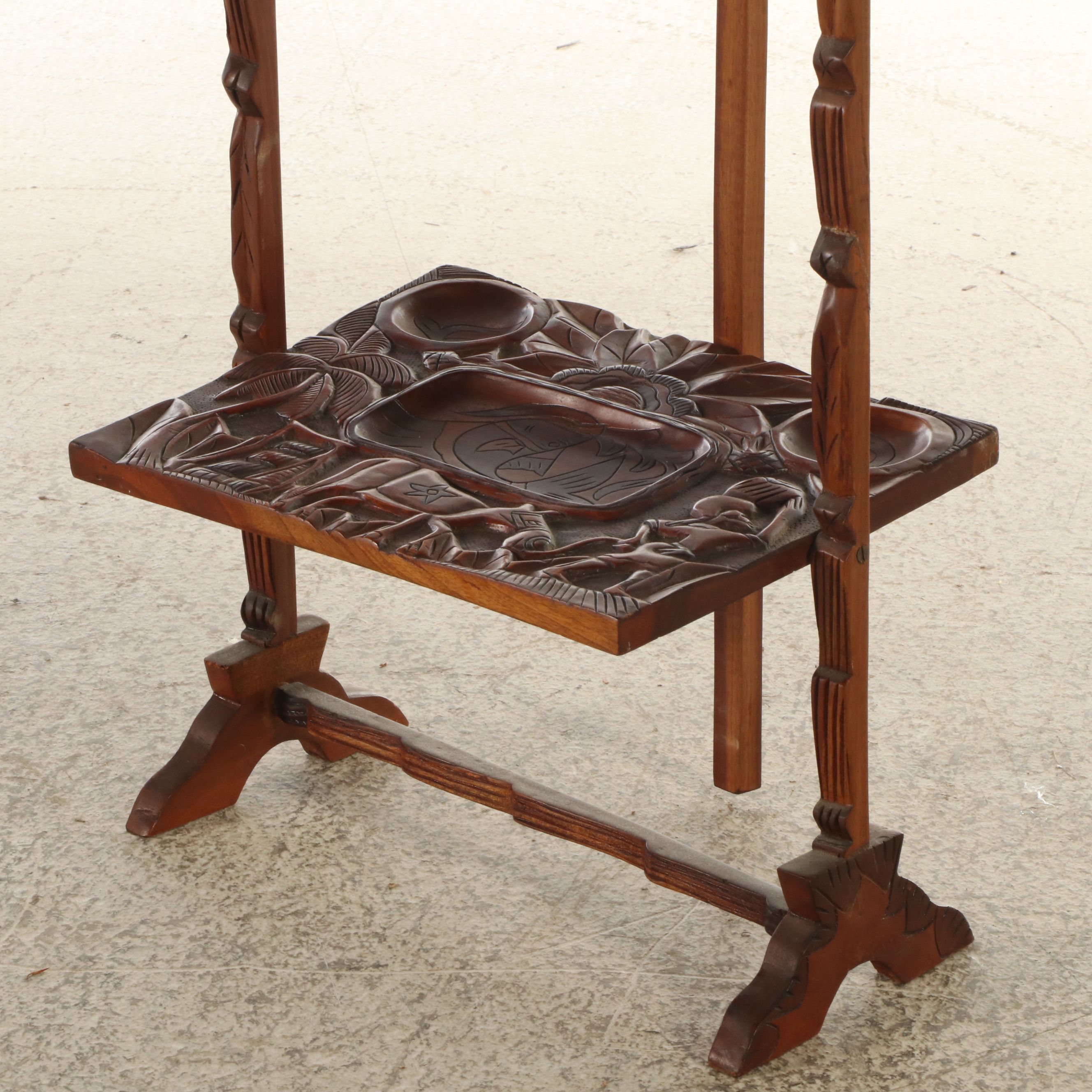 Carved Wooden Two-Tiered Folding Dumbwaiter