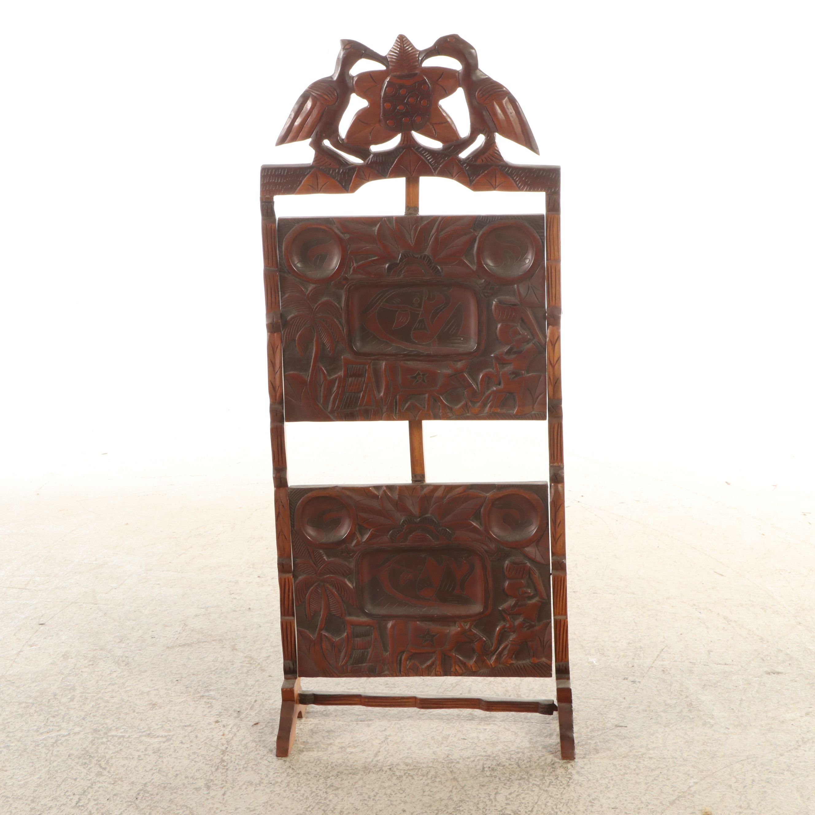 Carved Wooden Two-Tiered Folding Dumbwaiter