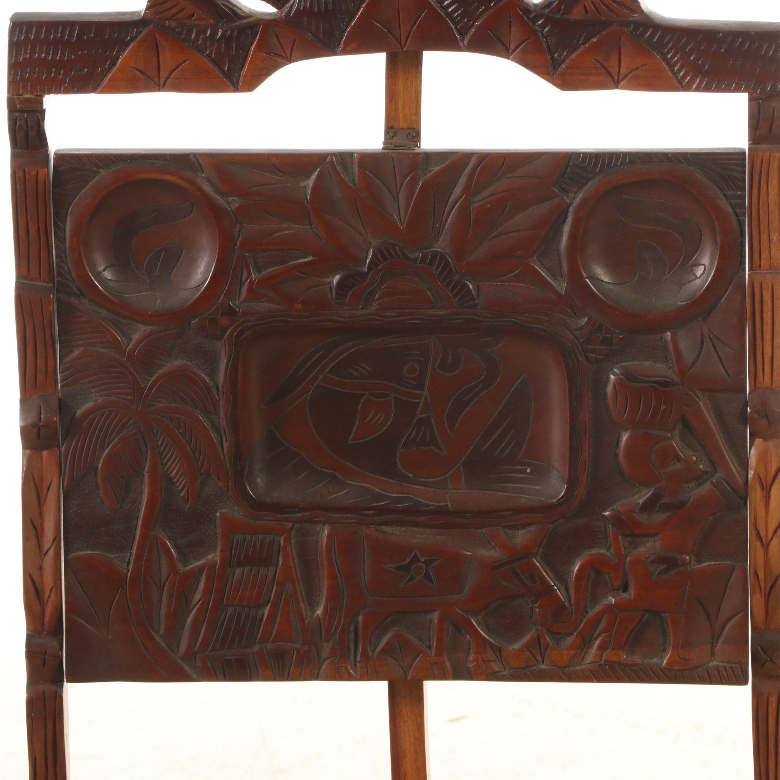 Carved Wooden Two-Tiered Folding Dumbwaiter