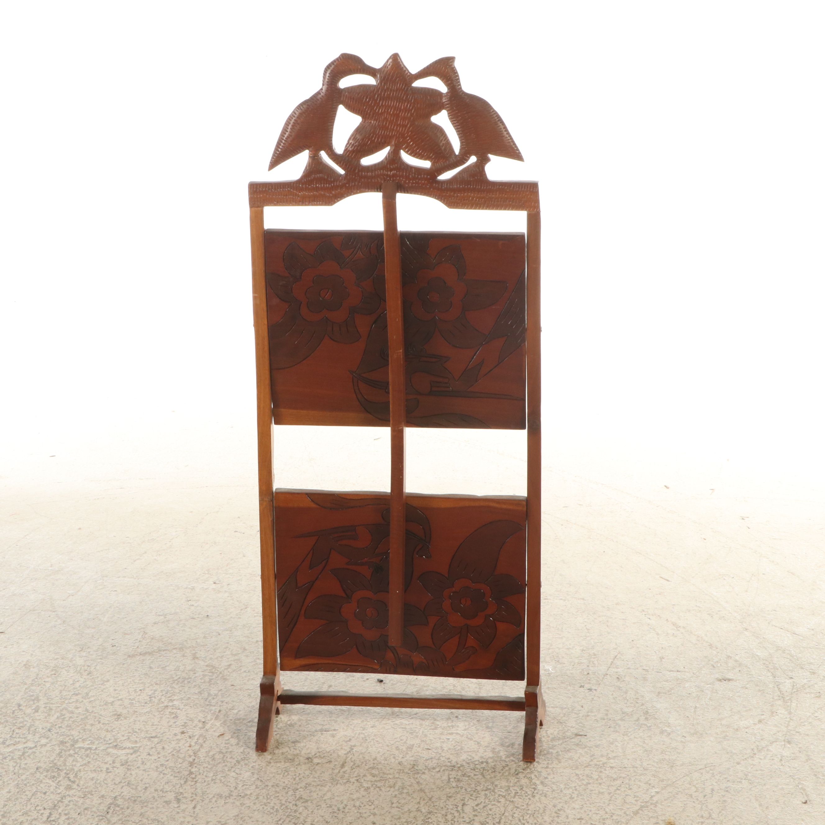 Carved Wooden Two-Tiered Folding Dumbwaiter
