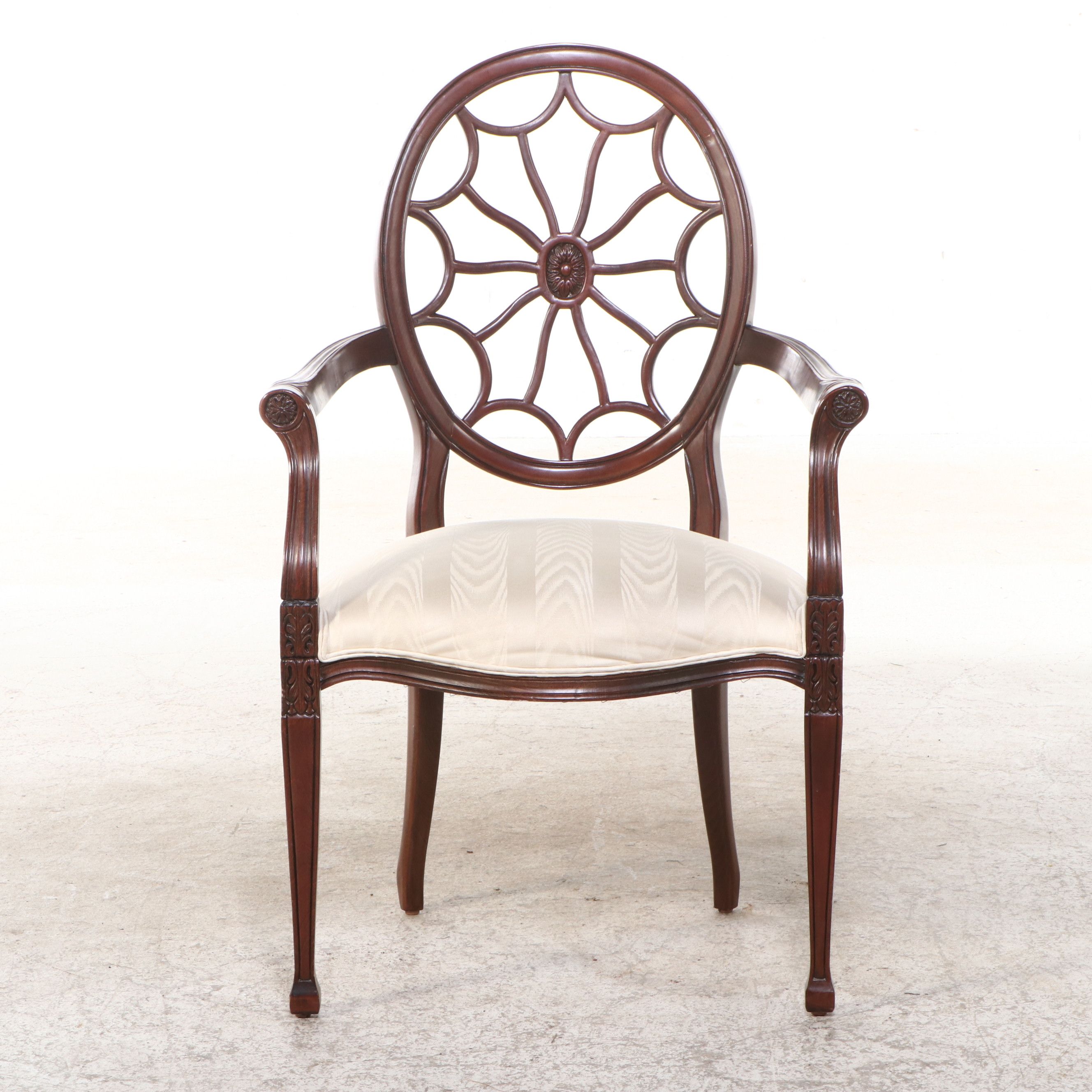 Adam Style Mahogany Spider Back Armchair, Late 20th Century