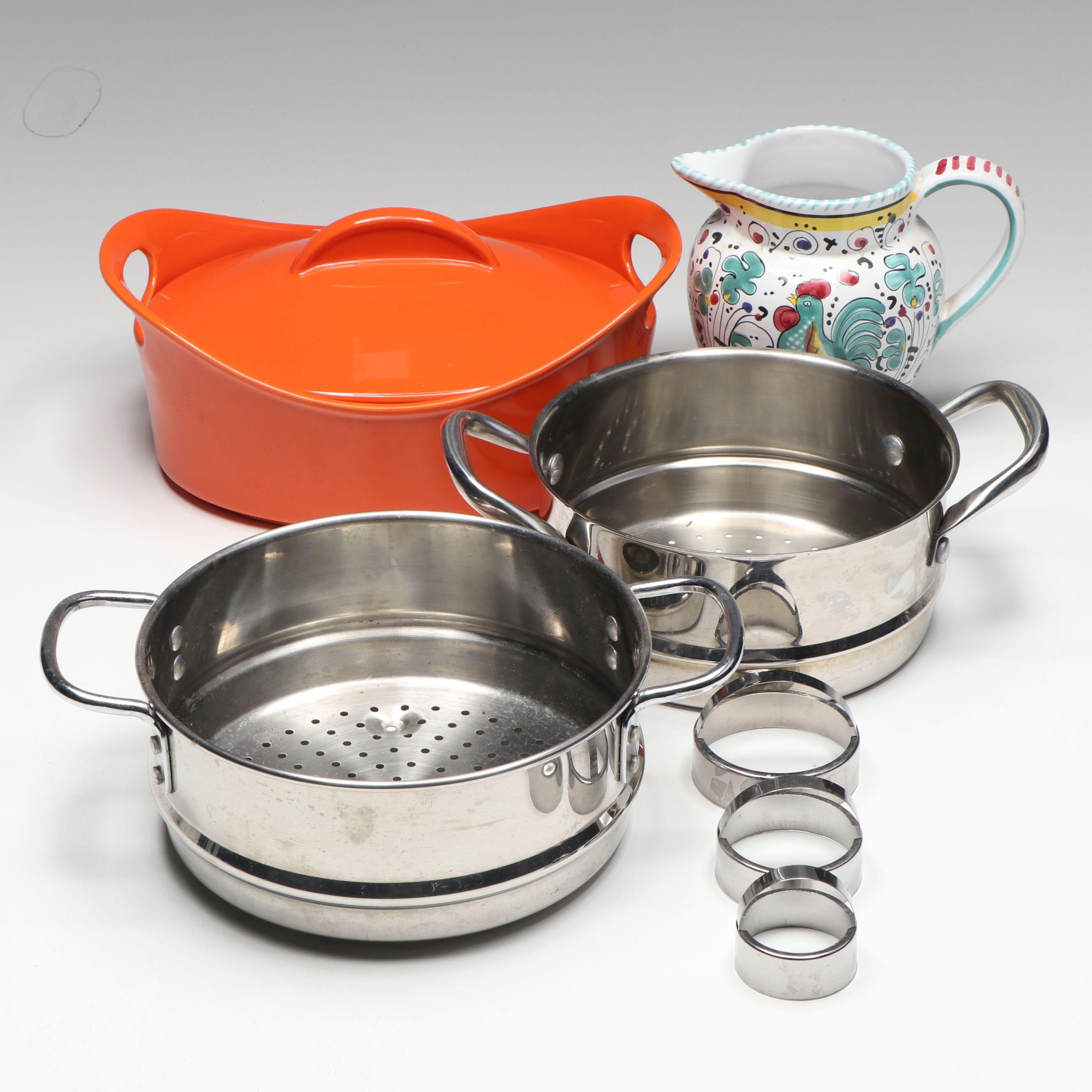 Rachael Ray Ceramic Baking Dish with Other Cookware and Deruta Pitcher