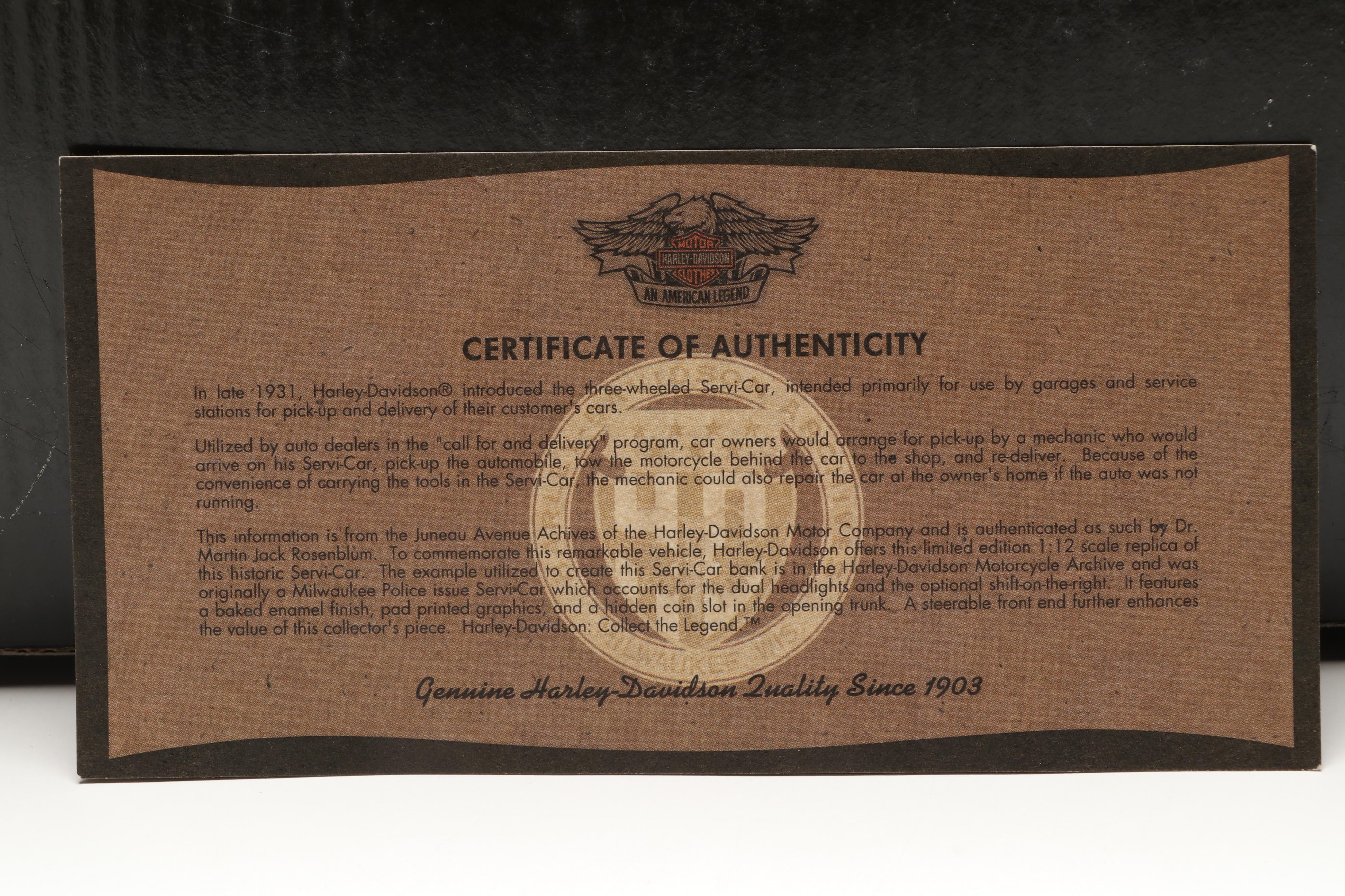 1947 Servi-Car Bank and Other Harley-Davidson Diecast Models and Coin Banks