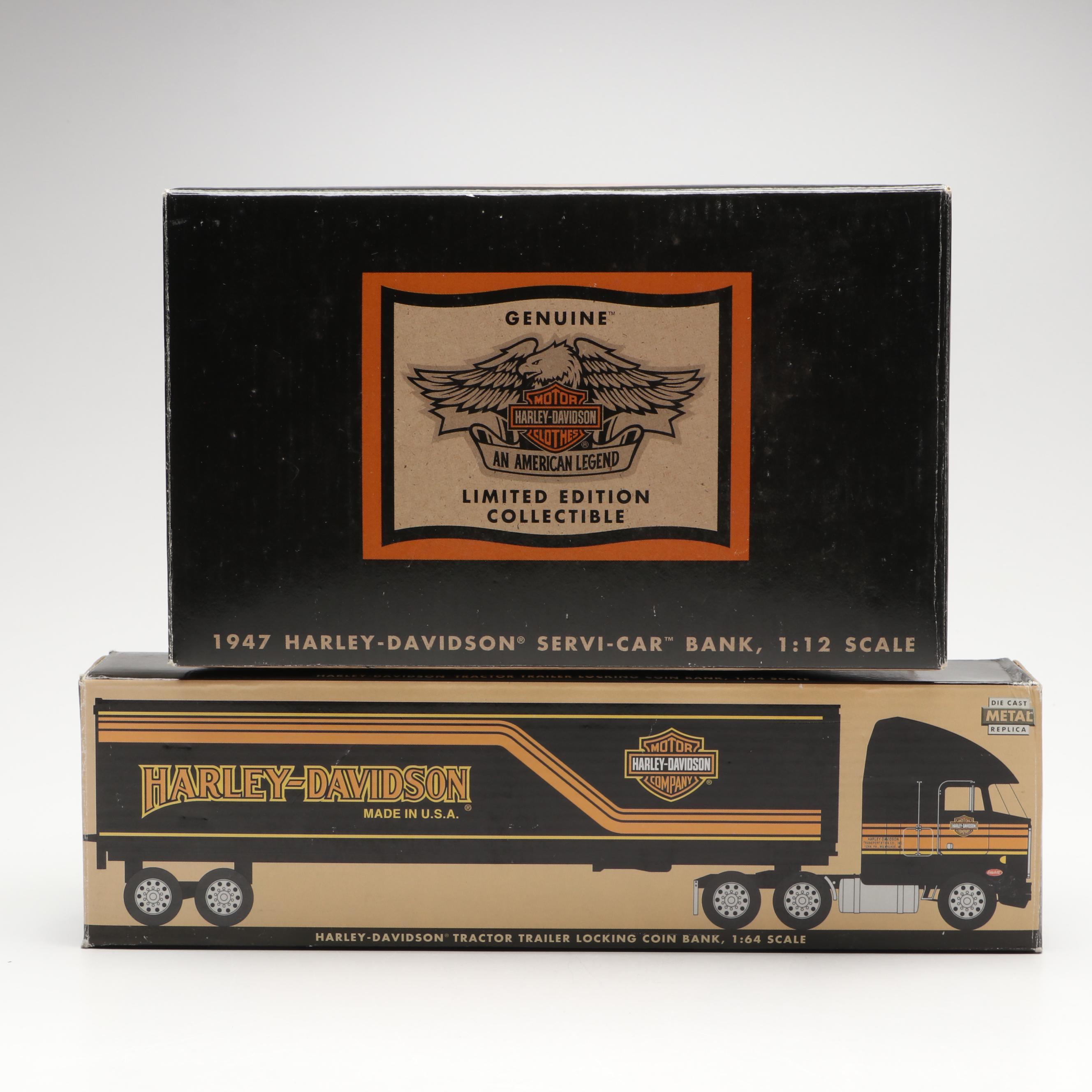 1947 Servi-Car Bank and Other Harley-Davidson Diecast Models and Coin Banks