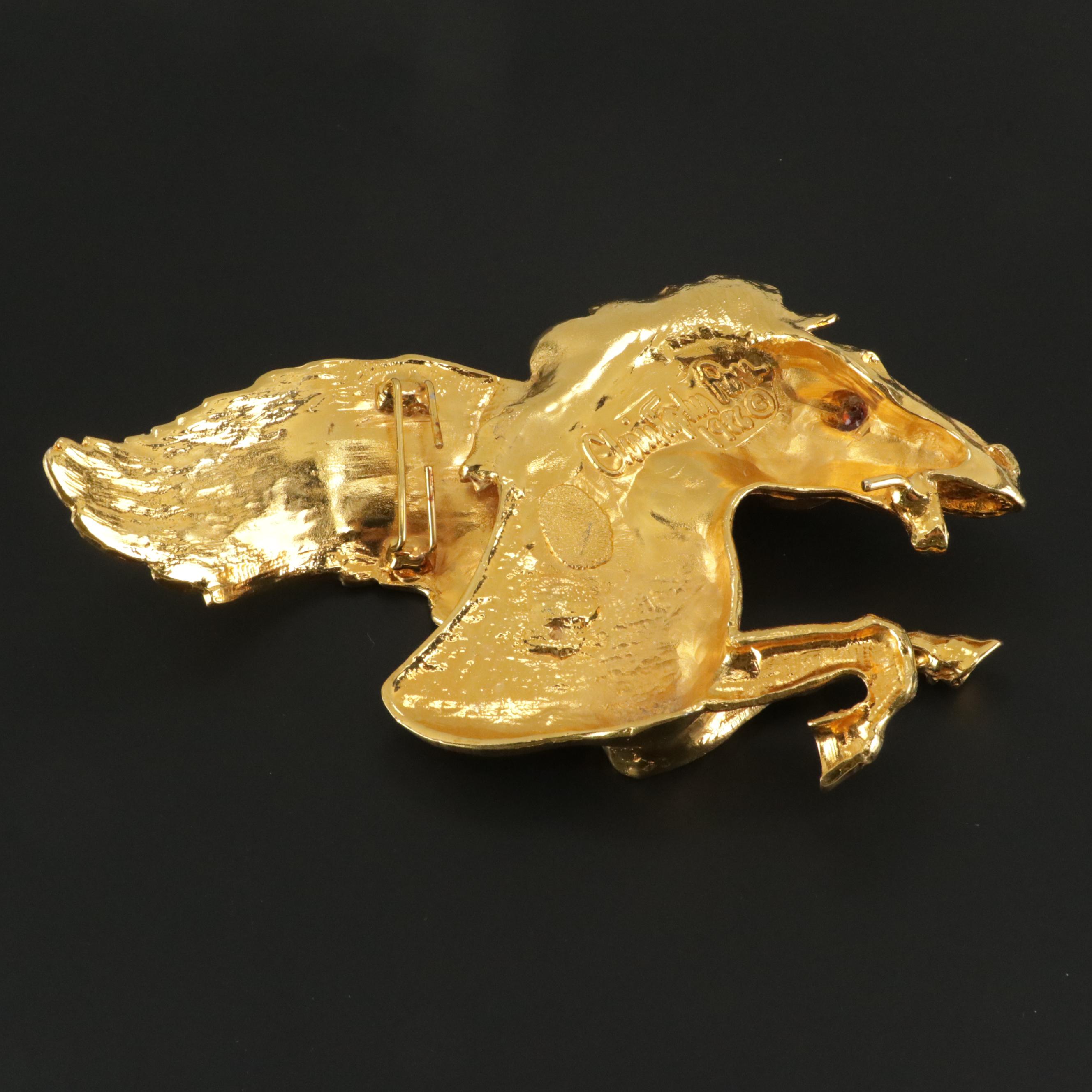 Christopher Ross Gold Plate Pegasus Sculptural Belt Buckle, 1980s