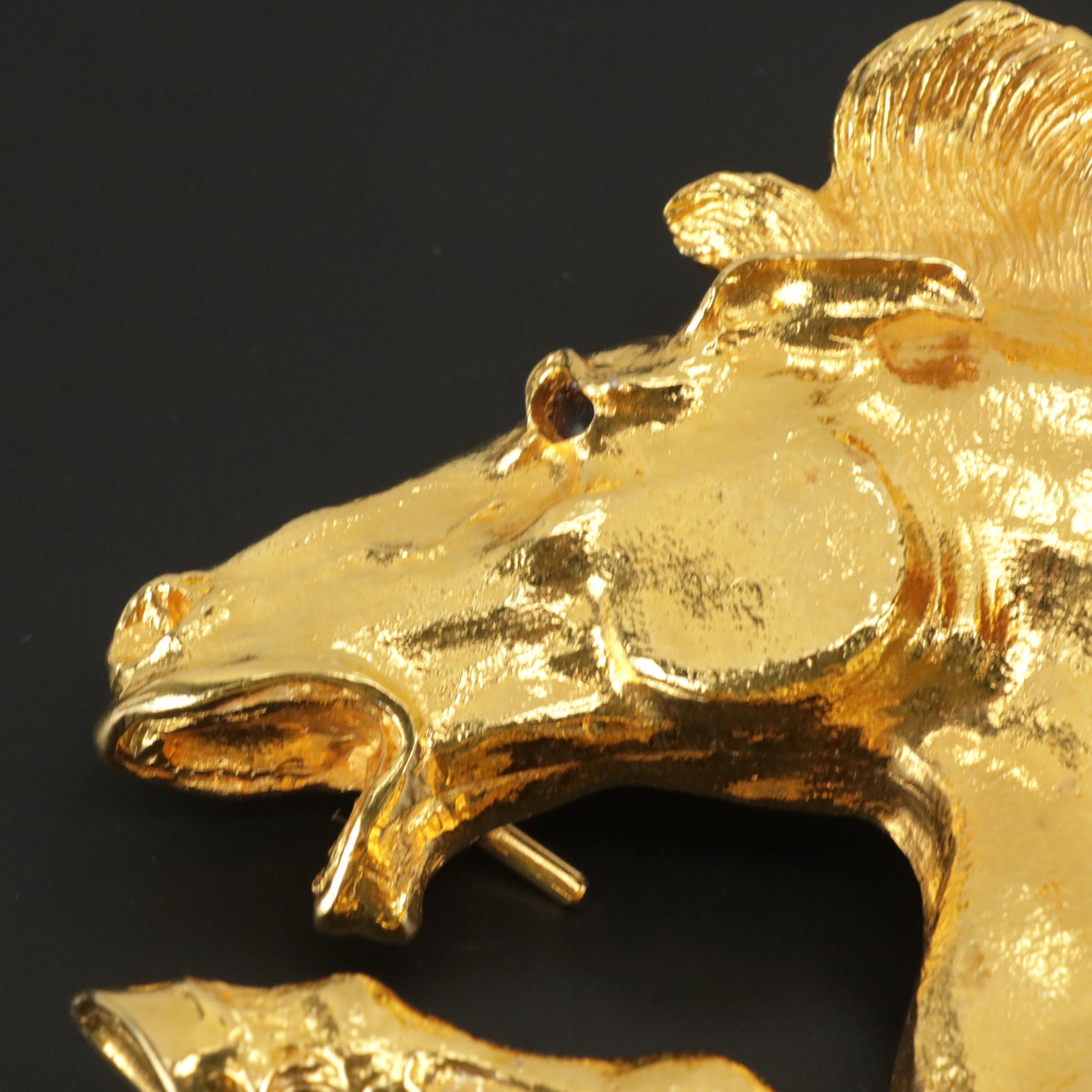 Christopher Ross Gold Plate Pegasus Sculptural Belt Buckle, 1980s
