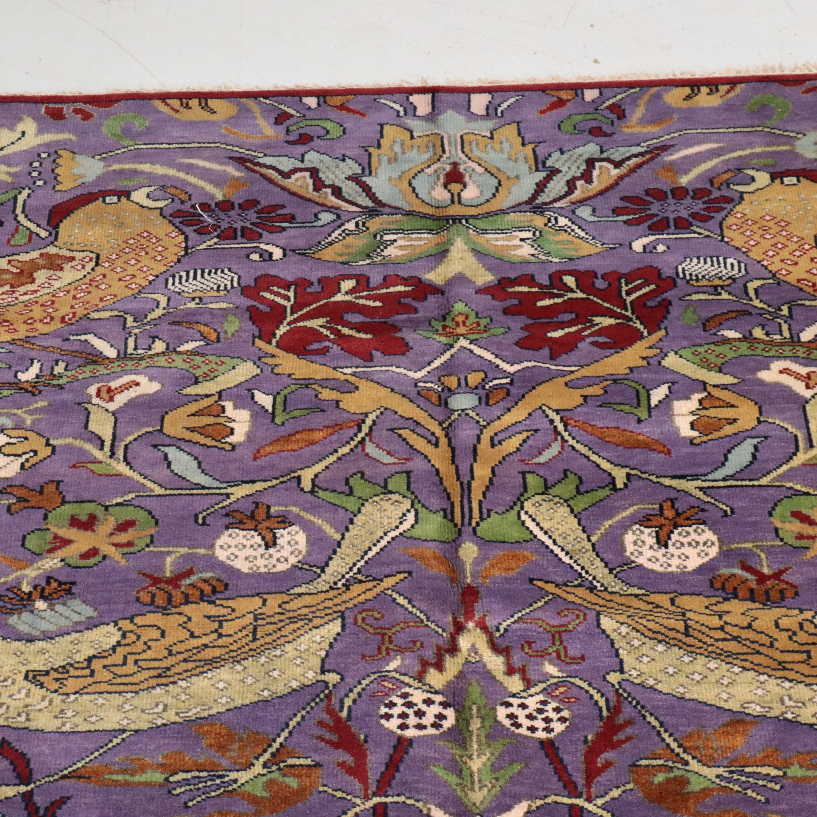 8'2 x 15'9 Hand-Knotted Indian Pictorial Bird of Paradise Room-Sized Rug