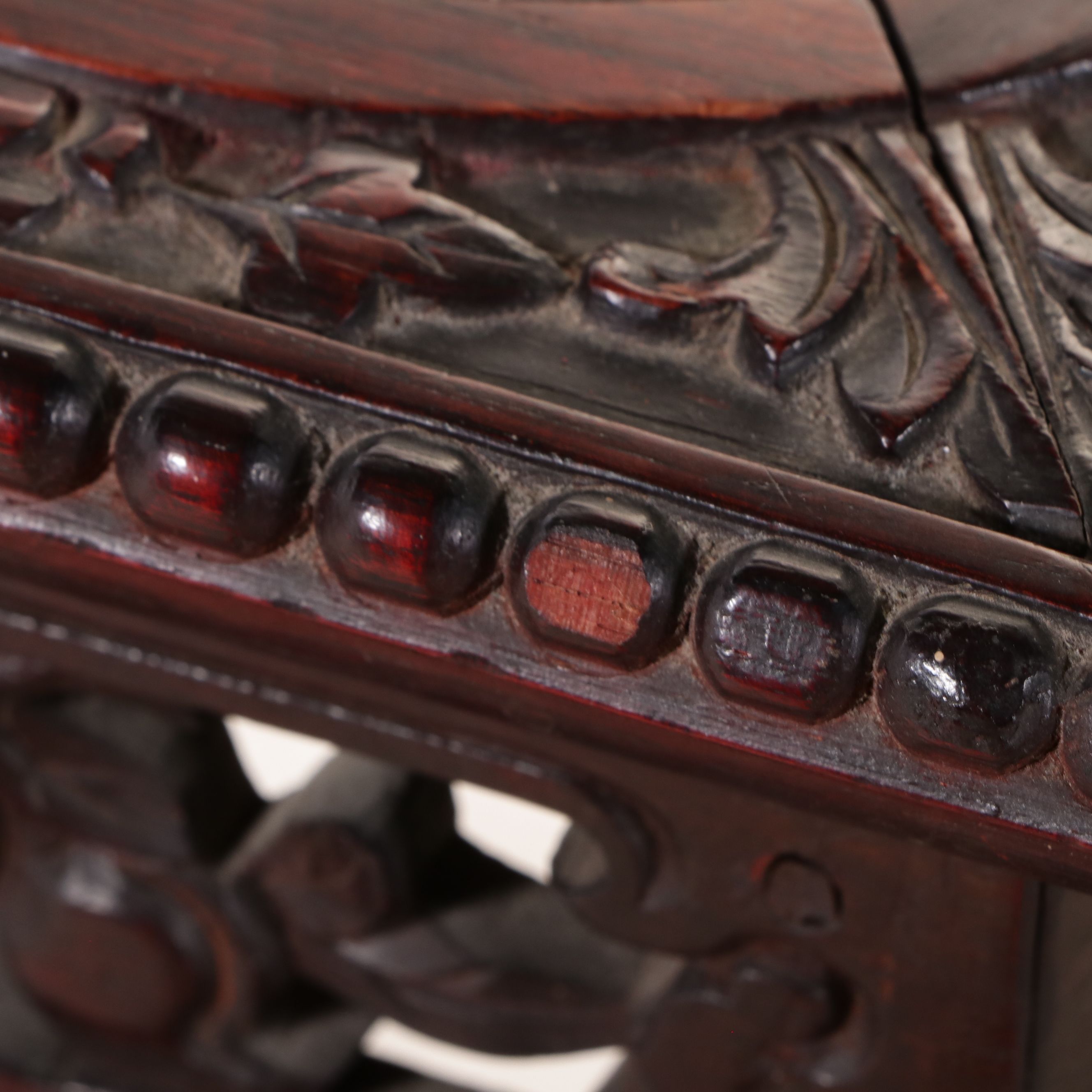 Chinese Carved Pentagonal Plant Stand with Inset Marble Top