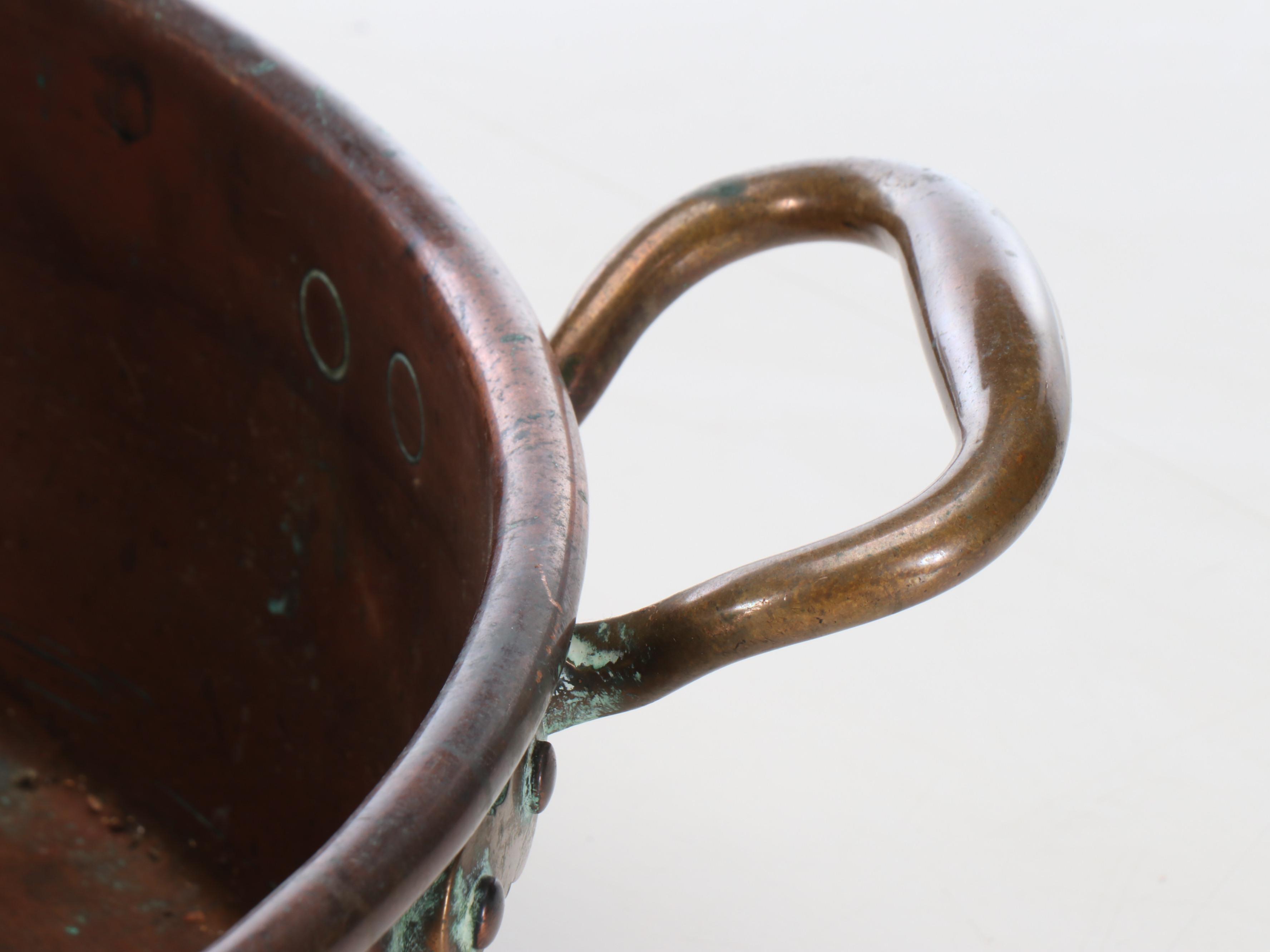 French Style Copper Handled Pot with Brass Handles, 20th Century