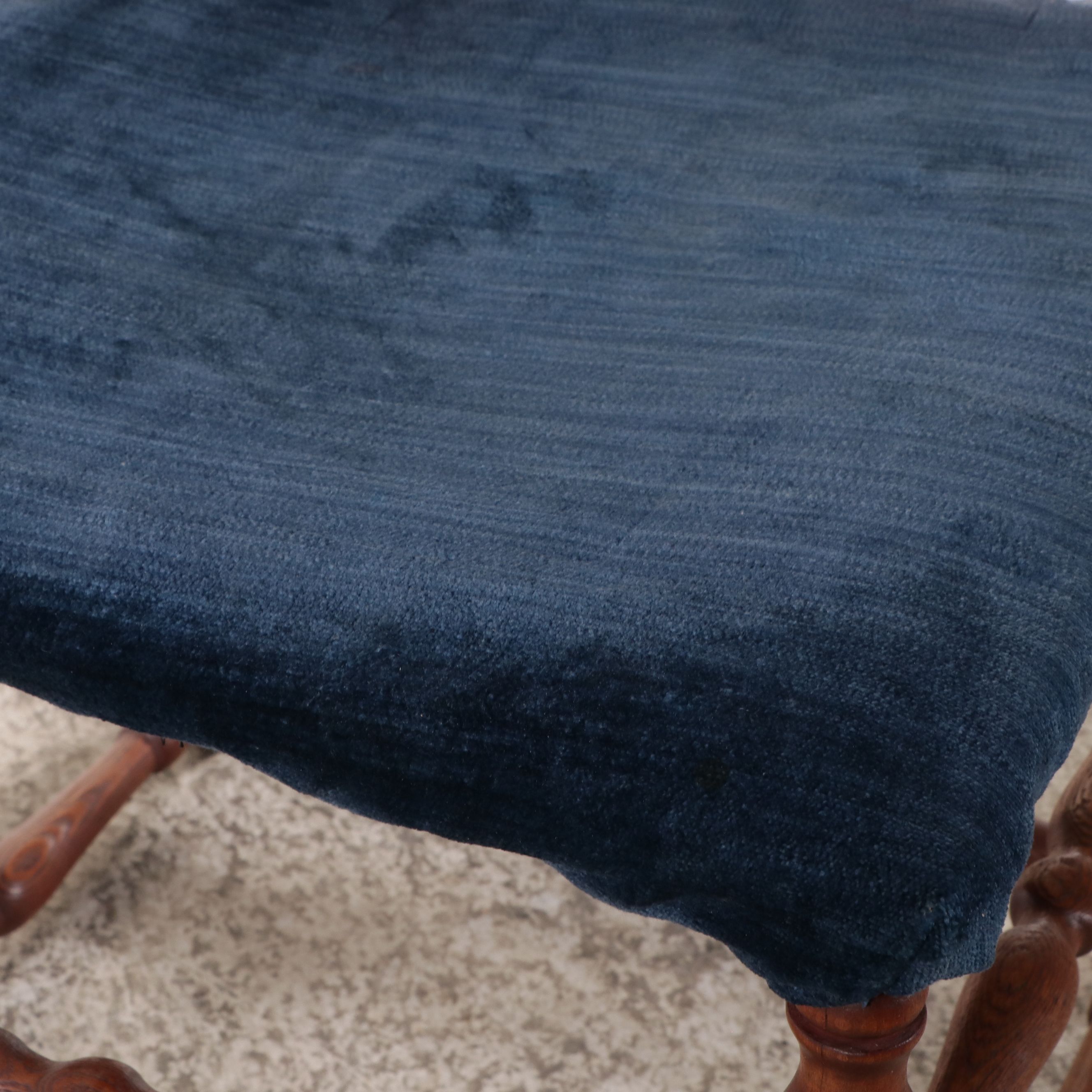 American Colonial Style Upholstered Wood Corner Chair, Late 19th/ Early 20th C.