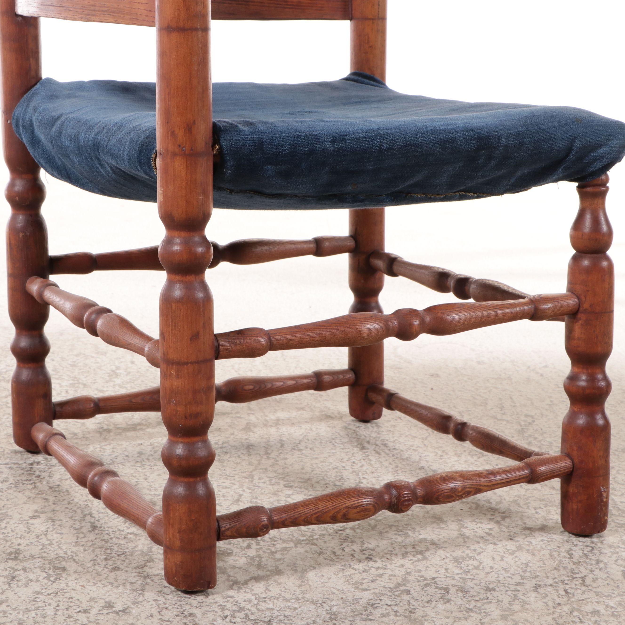 American Colonial Style Upholstered Wood Corner Chair, Late 19th/ Early 20th C.