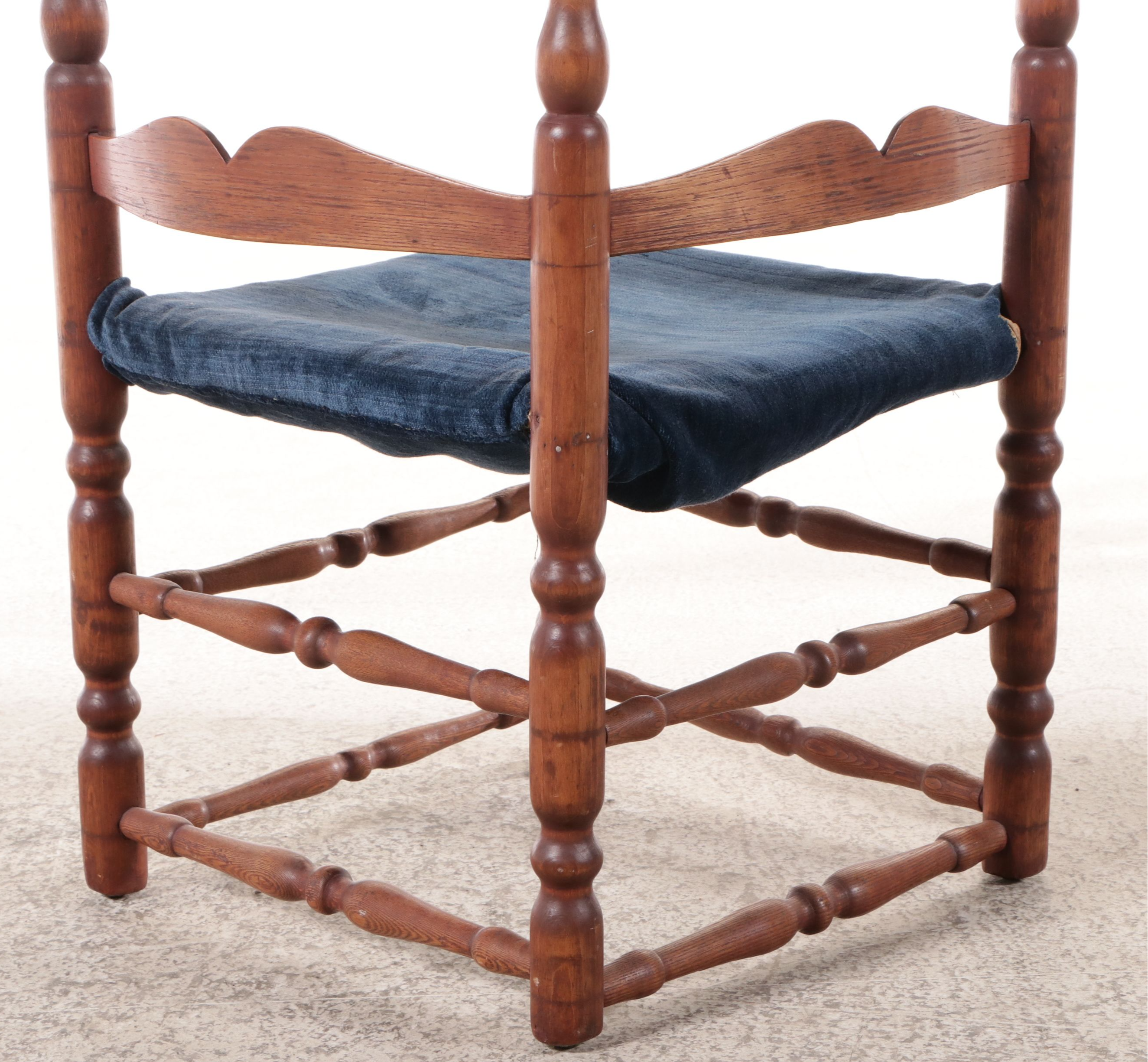 American Colonial Style Upholstered Wood Corner Chair, Late 19th/ Early 20th C.