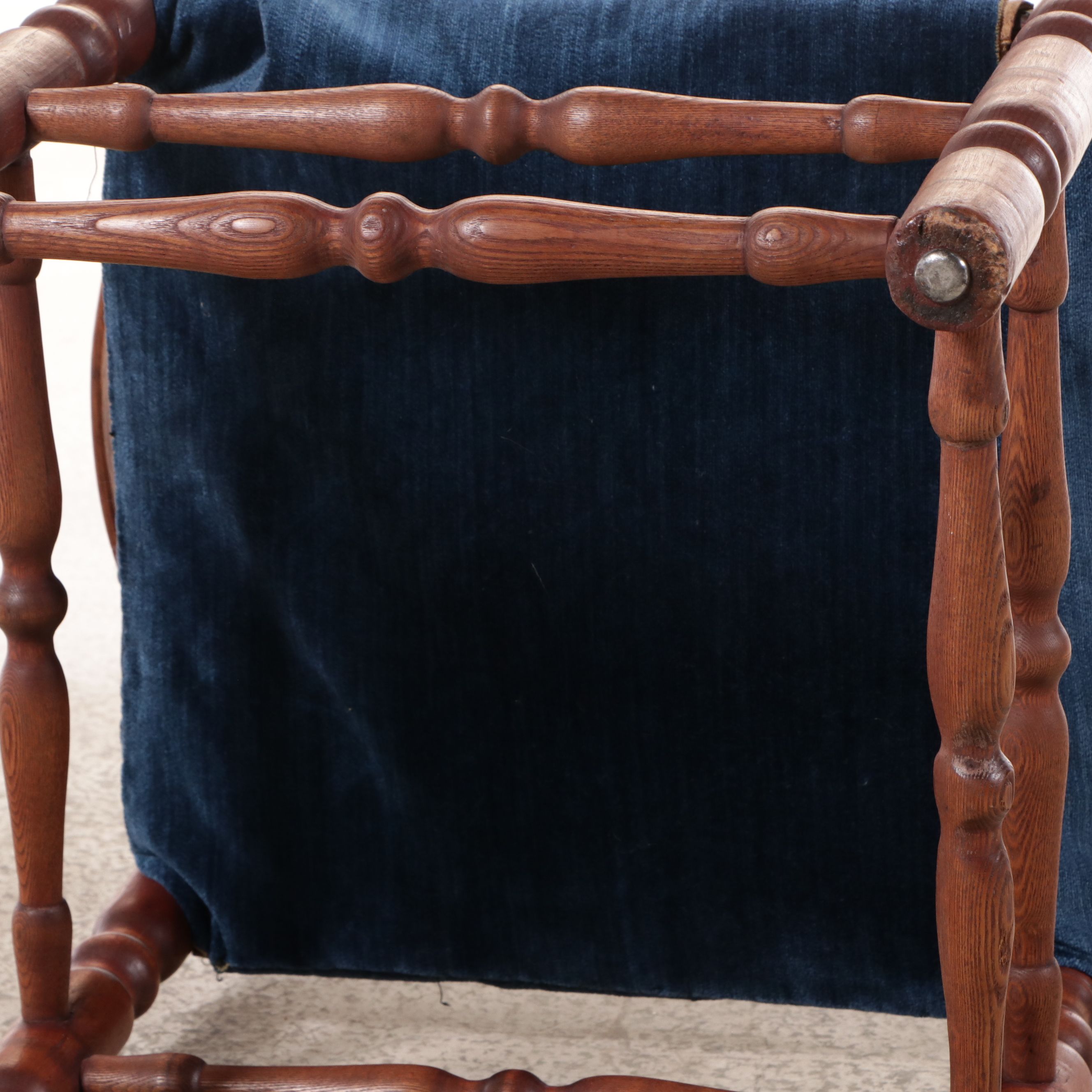 American Colonial Style Upholstered Wood Corner Chair, Late 19th/ Early 20th C.