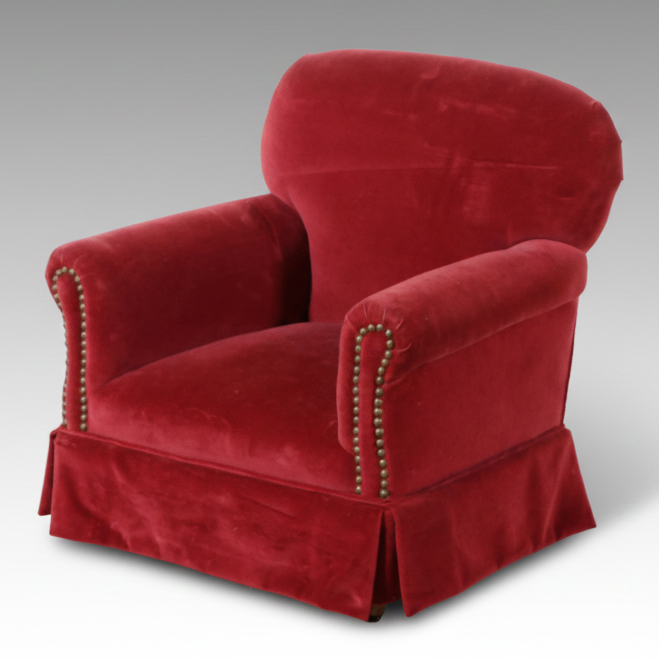 Child Size Red Velvet Upholstered Armchair