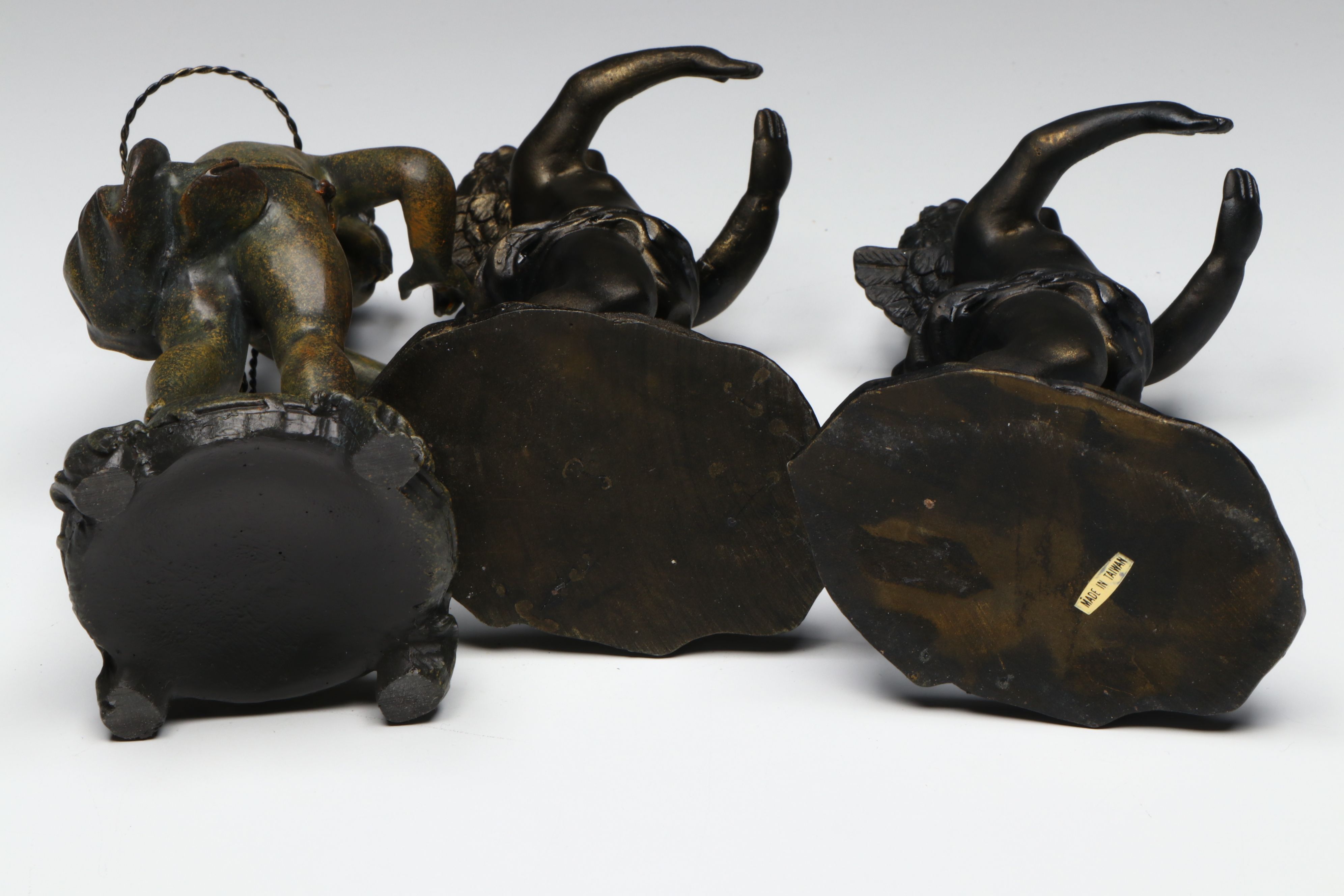 Two's Company and Other Metal and Resin Bronze Finish Putti Figural Bud Vases