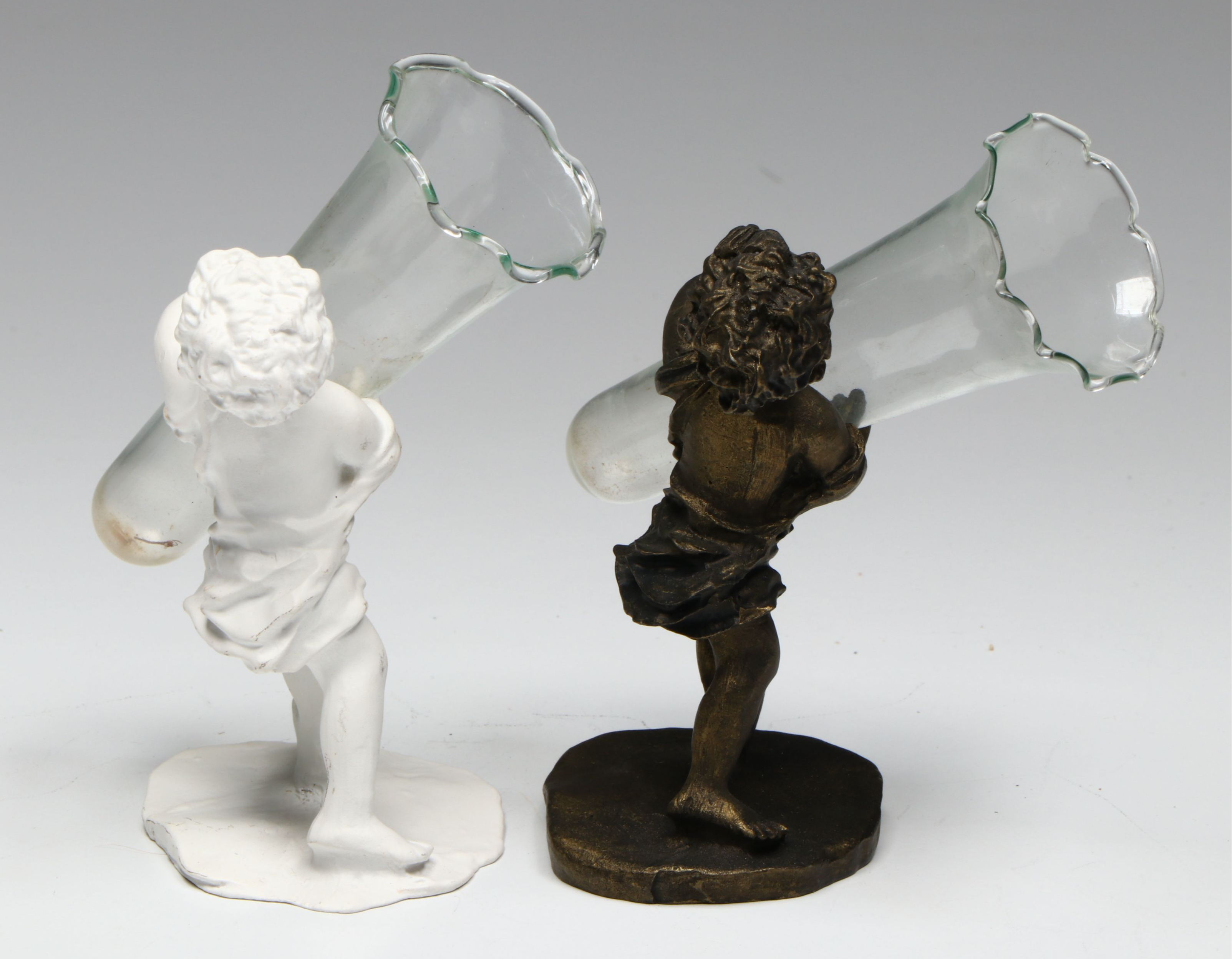 Two's Company and Other Metal and Resin Bronze Finish Putti Figural Bud Vases
